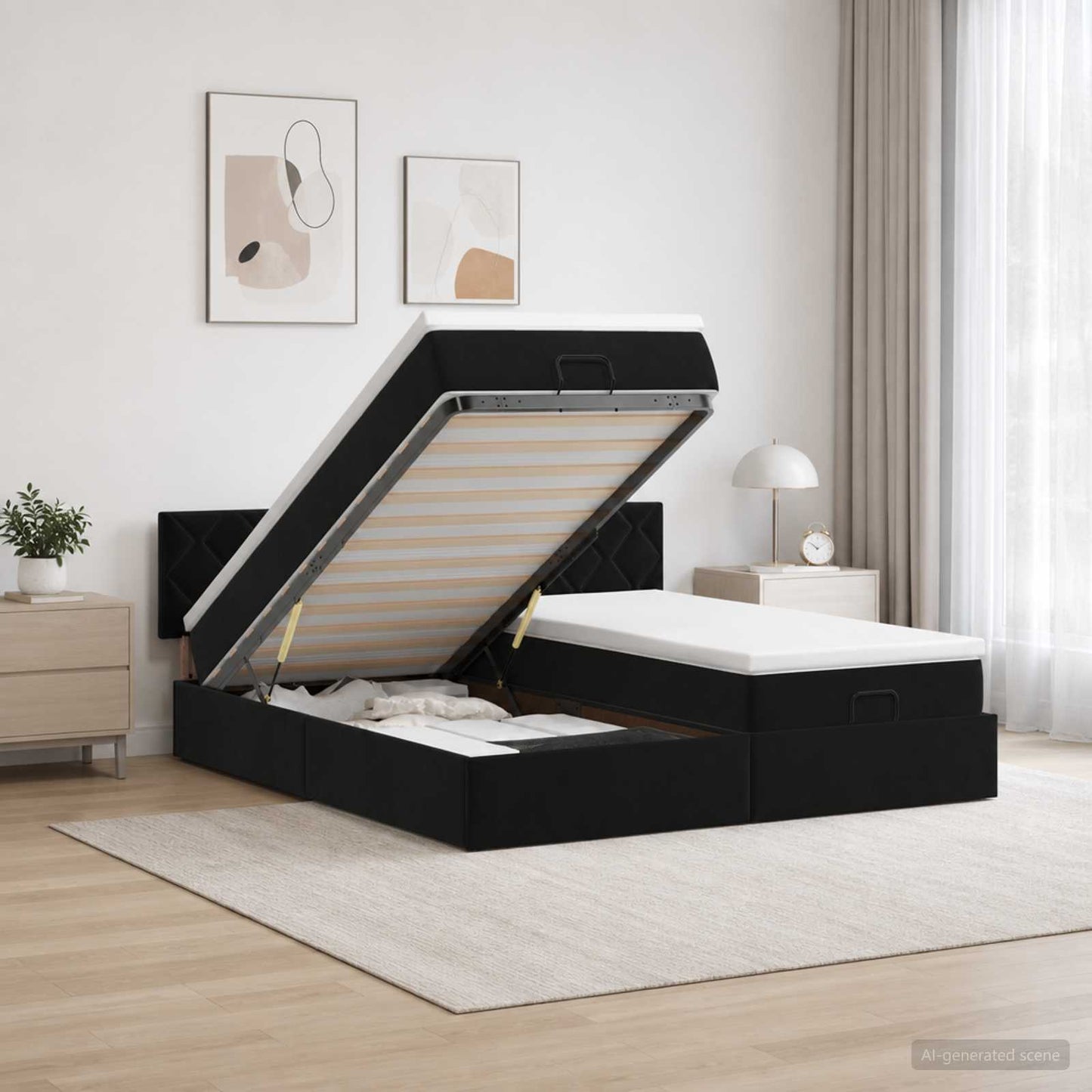 vidaXL Κρεβάτι Ottoman με Στρώμα και LED Μαύρο 160 x 200 cm Βελούδο