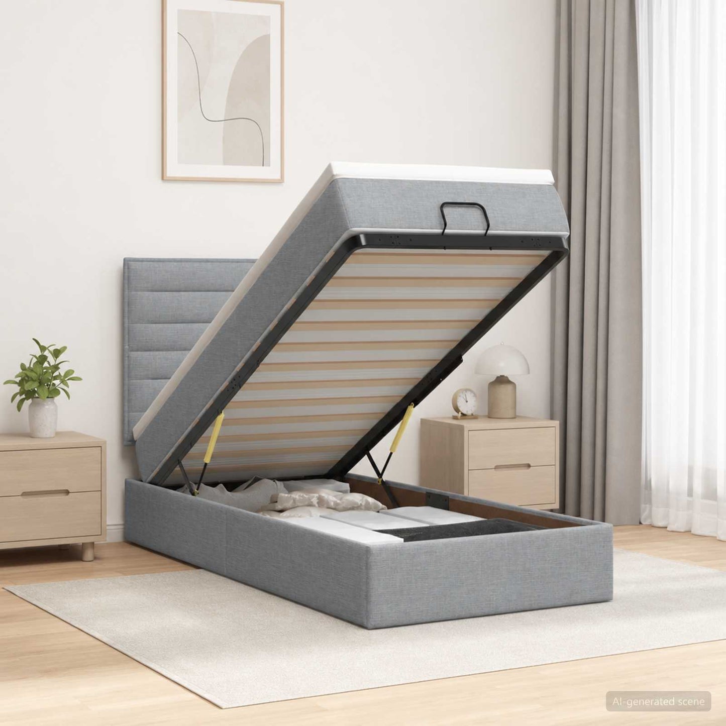 vidaXL Κρεβάτι Ottoman με Στρώμα και LED Ανοιχτό γκρι 100 x 200 cm