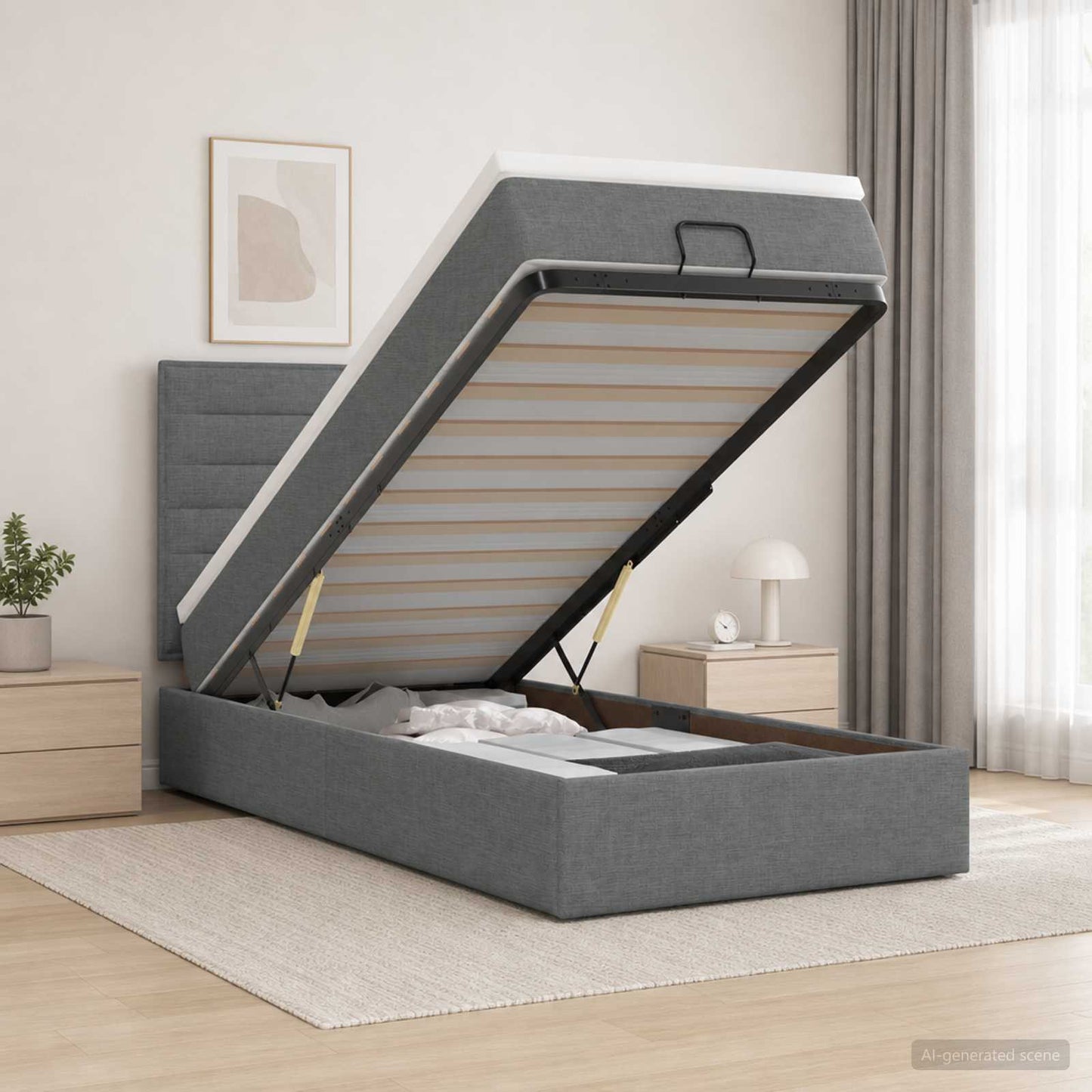 vidaXL Κρεβάτι Ottoman με στρώμα Σκούρο Γκρι 100 x 200 cm Ύφασμα