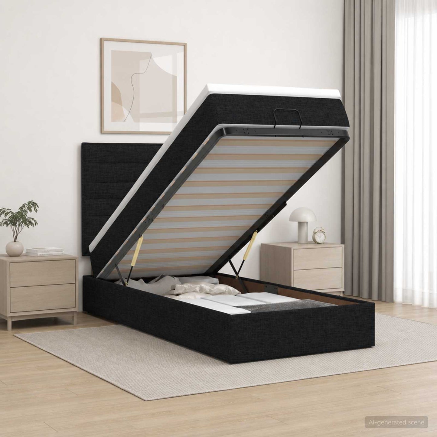 vidaXL Κρεβάτι Ottoman με στρώμα με κεφαλάρι Μαύρο 90 x 190 cm Ύφασμα