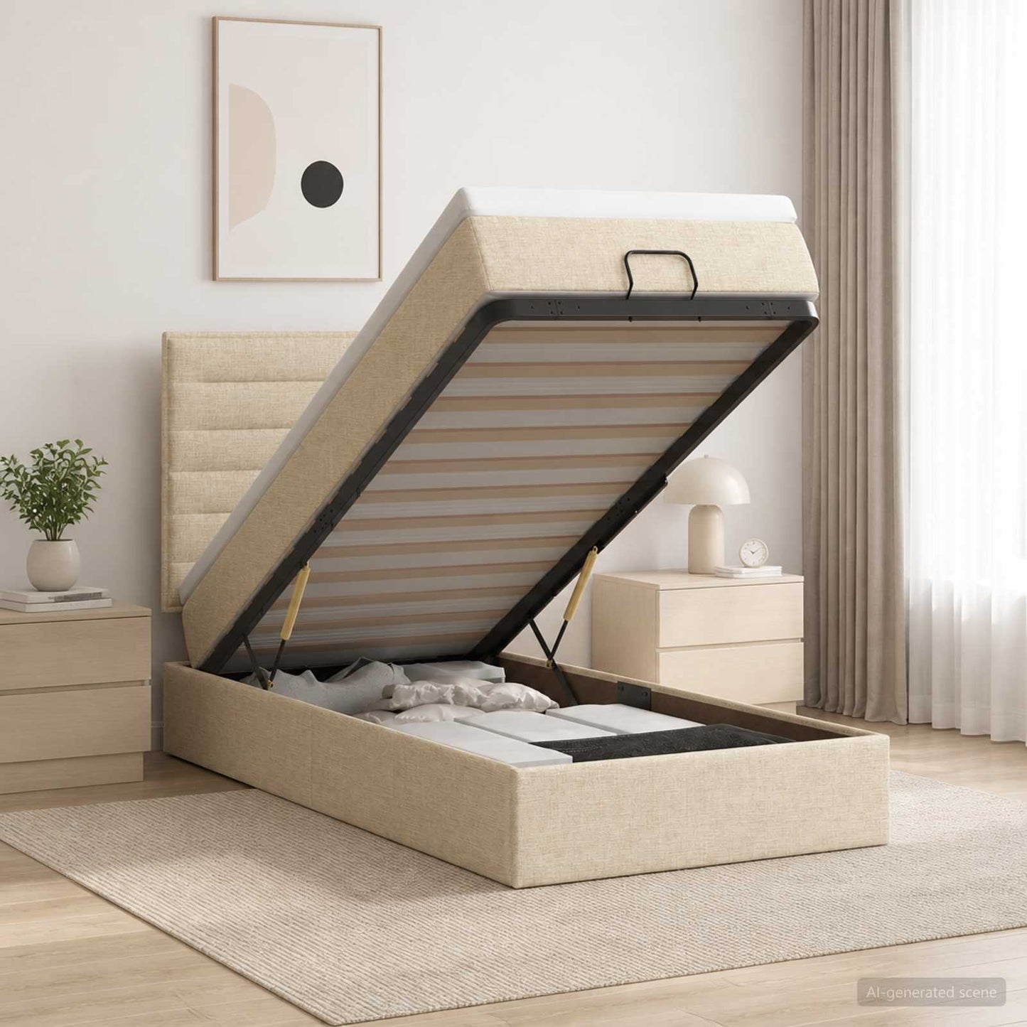 vidaXL Κρεβάτι Ottoman με στρώμα με κεφαλάρι Κρεμ 90 x 190 cm Ύφασμα
