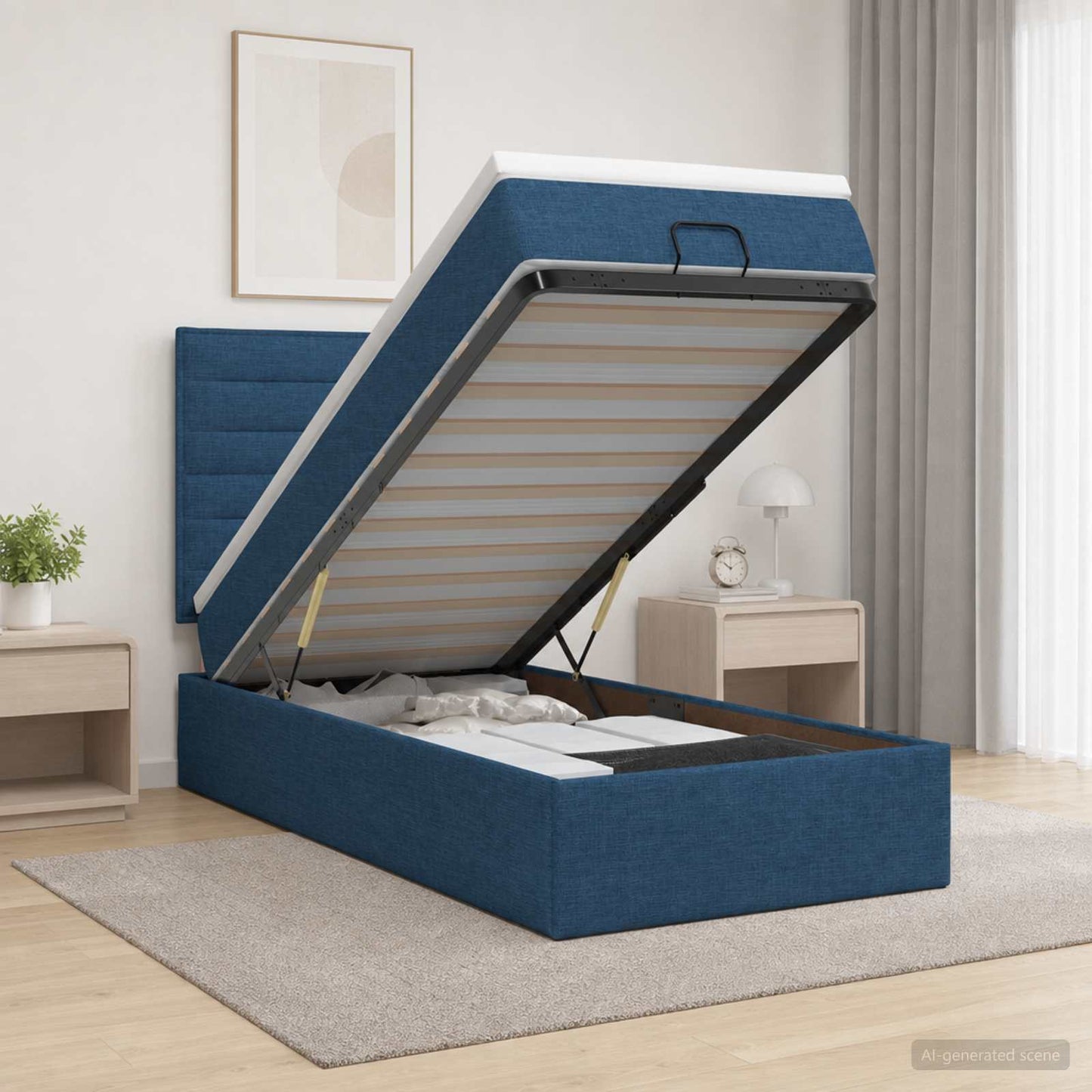 vidaXL Κρεβάτι Ottoman με Στρώμα και LED Μπλε 100 x 200 cm Ύφασμα