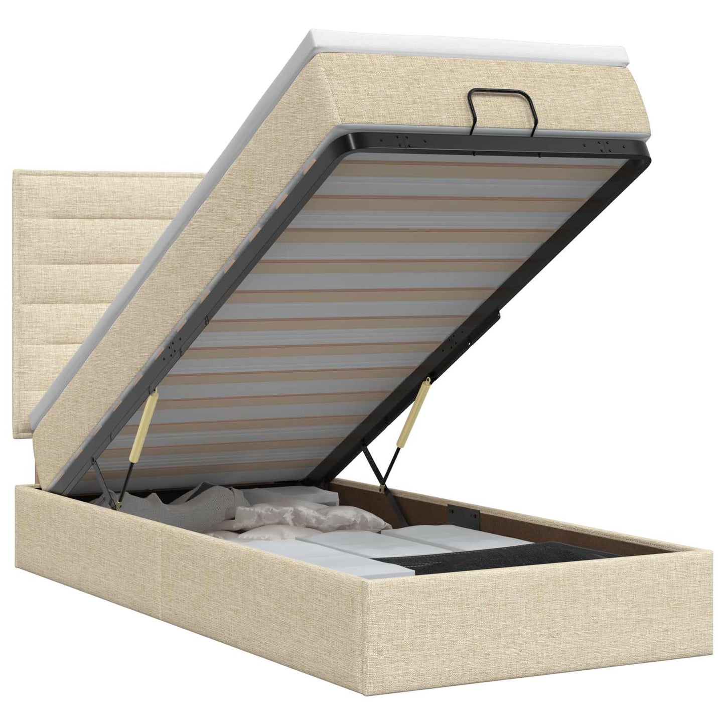 vidaXL Κρεβάτι Ottoman με στρώμα με κεφαλάρι Κρεμ 90 x 190 cm Ύφασμα