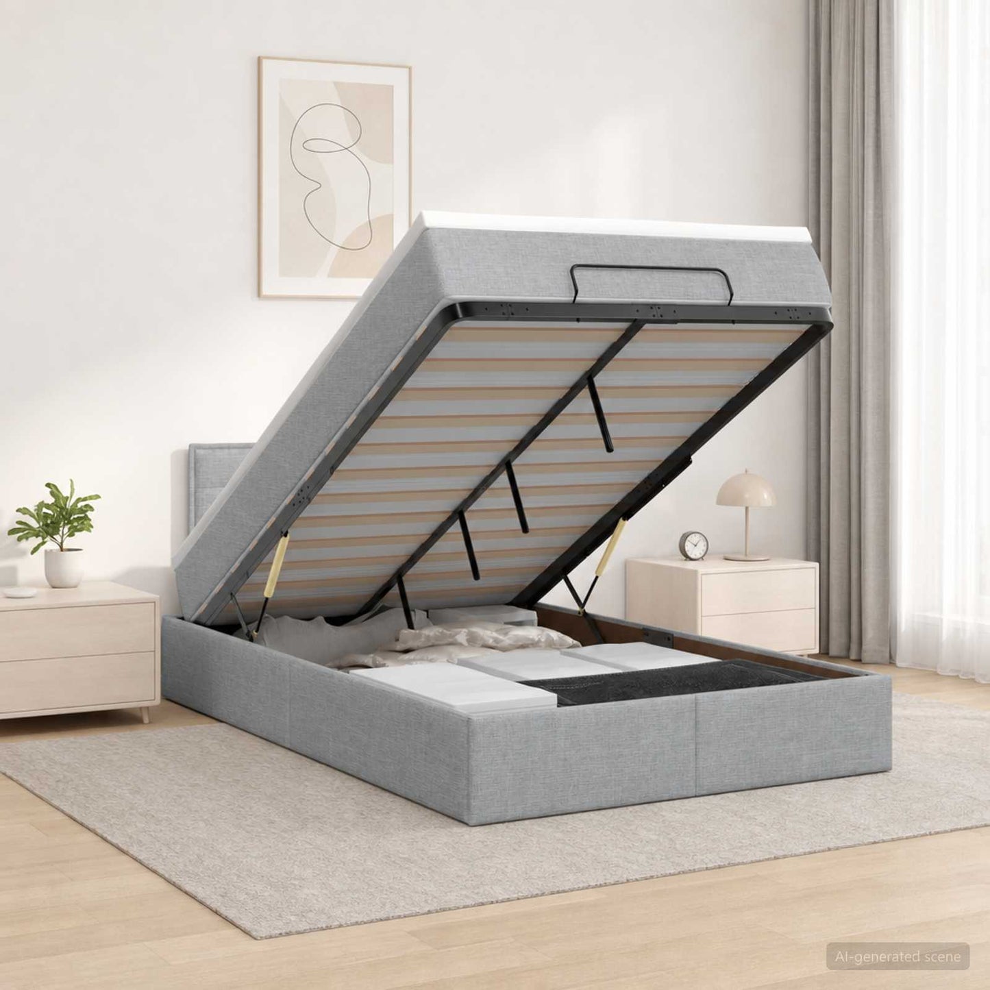 vidaXL Κρεβάτι Ottoman με στρώμα Ανοιχτό γκρι 120 x 190 cm Ύφασμα