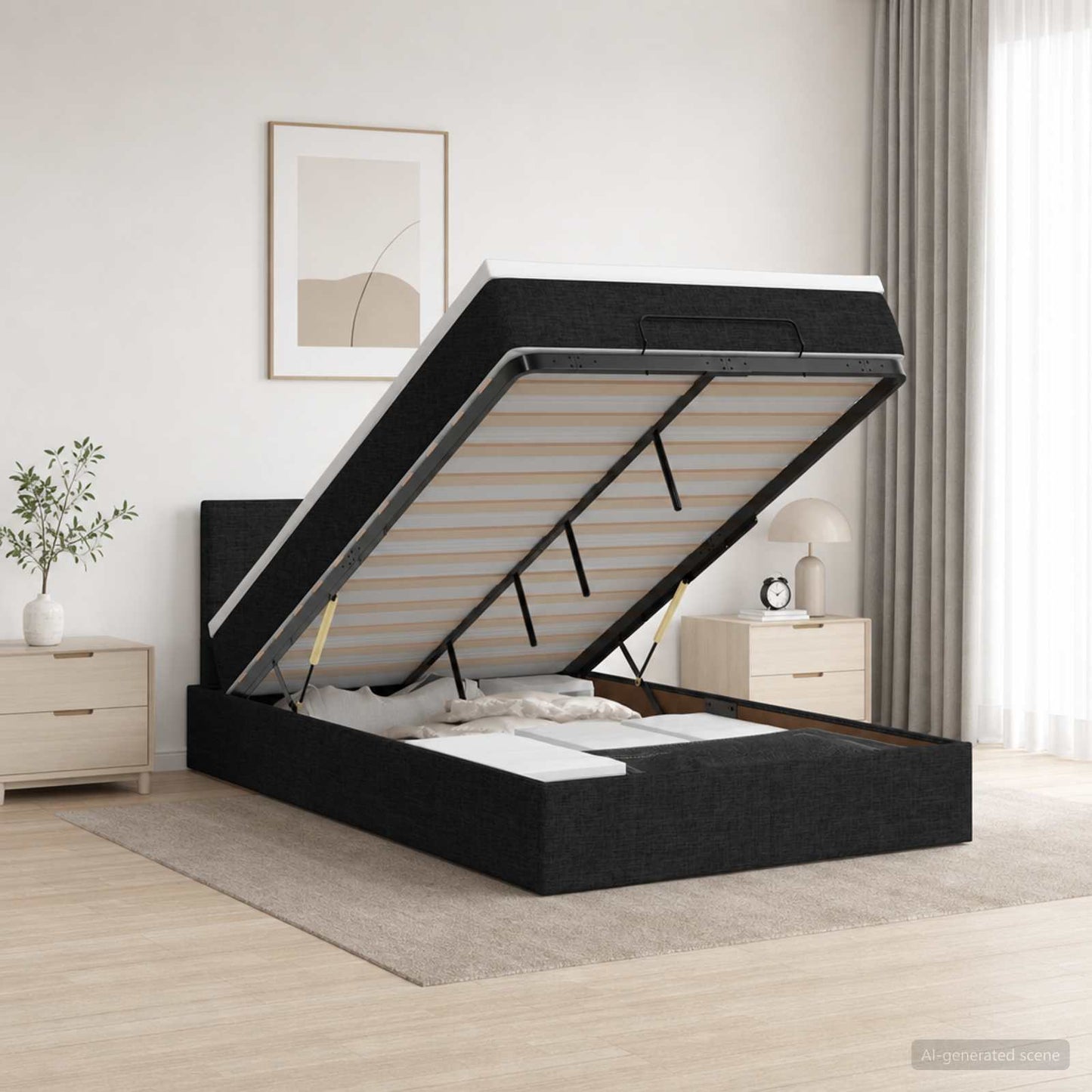 vidaXL Κρεβάτι Ottoman με Στρώμα και LED Μαύρο 120 x 190 cm Ύφασμα