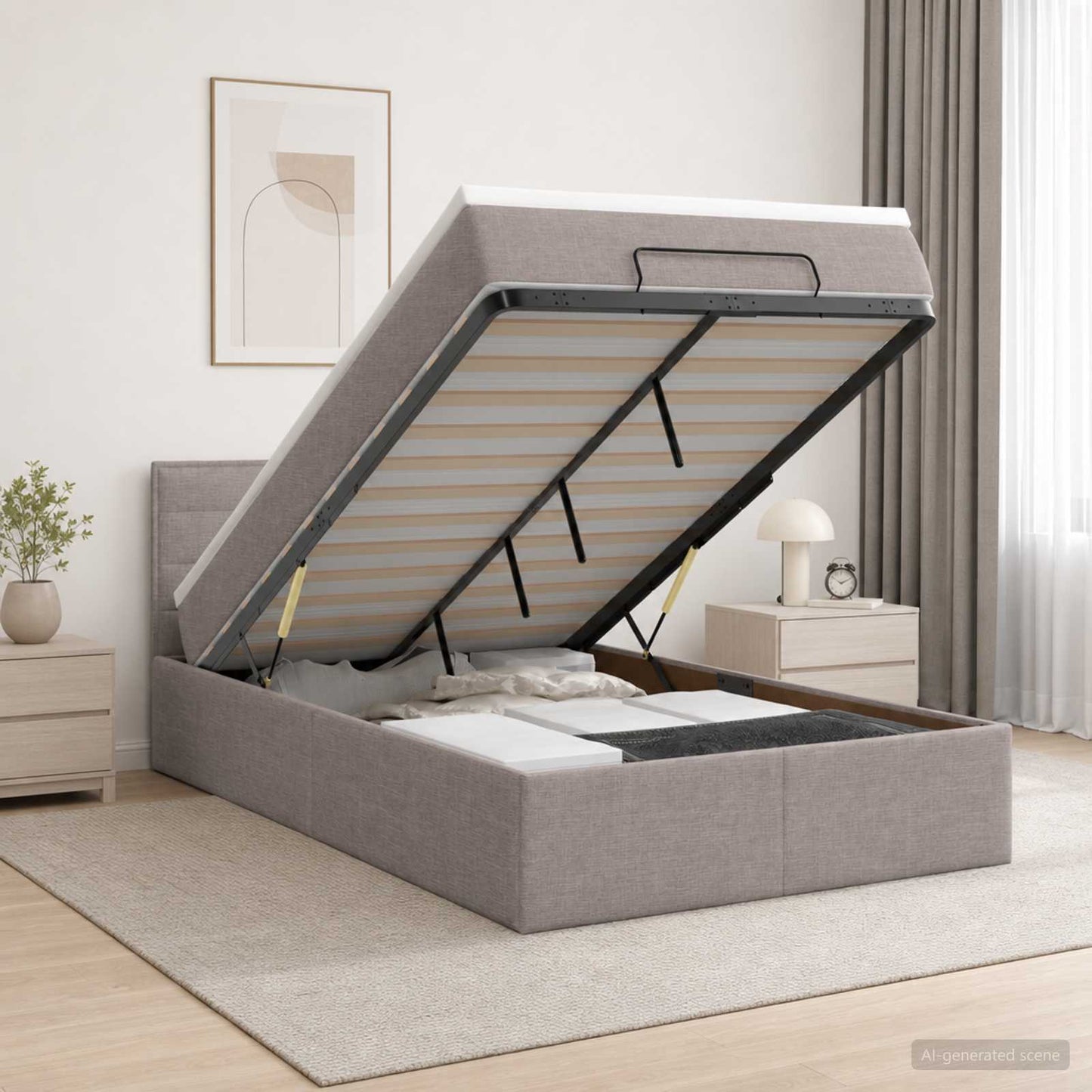 vidaXL Κρεβάτι Ottoman με Στρώμα και LED Taupe 120 x 200 cm Ύφασμα