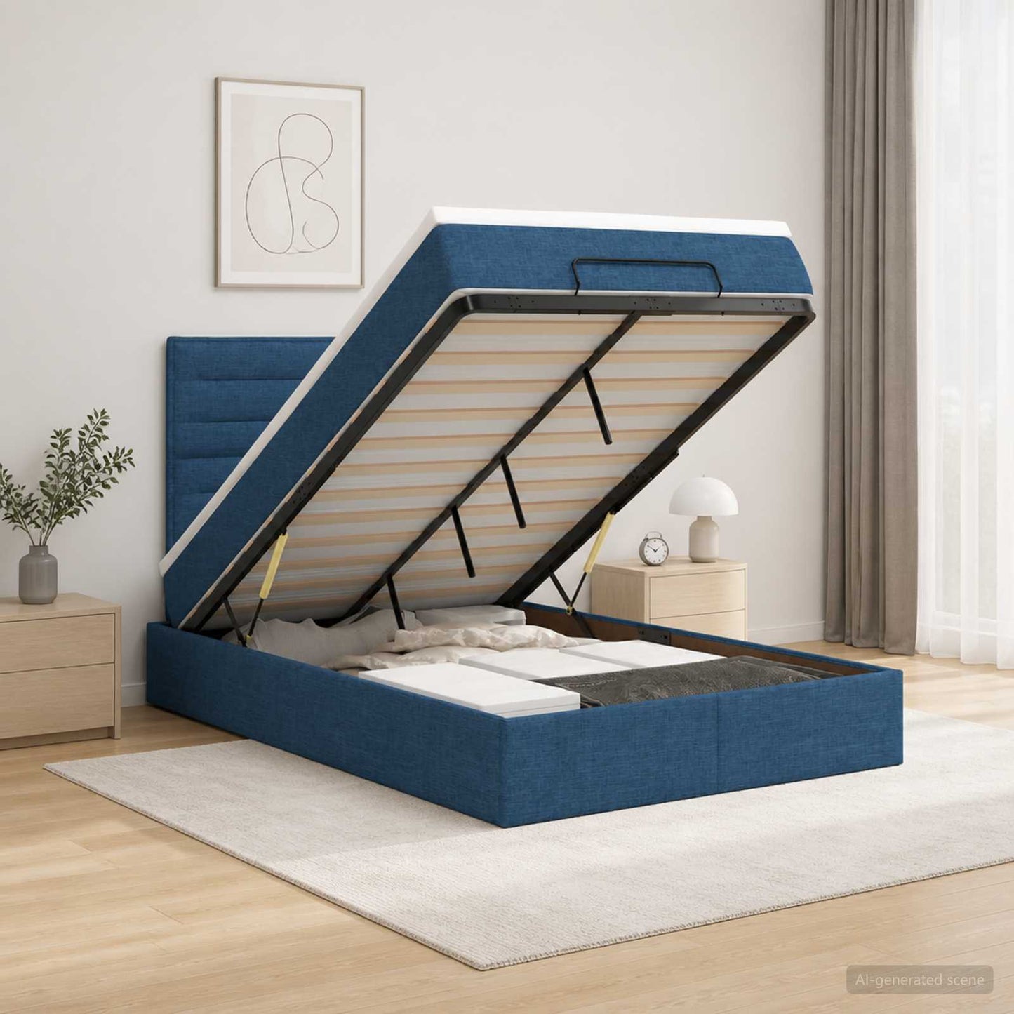 vidaXL Κρεβάτι Ottoman με Στρώμα και LED Μπλε 120 x 200 cm Ύφασμα