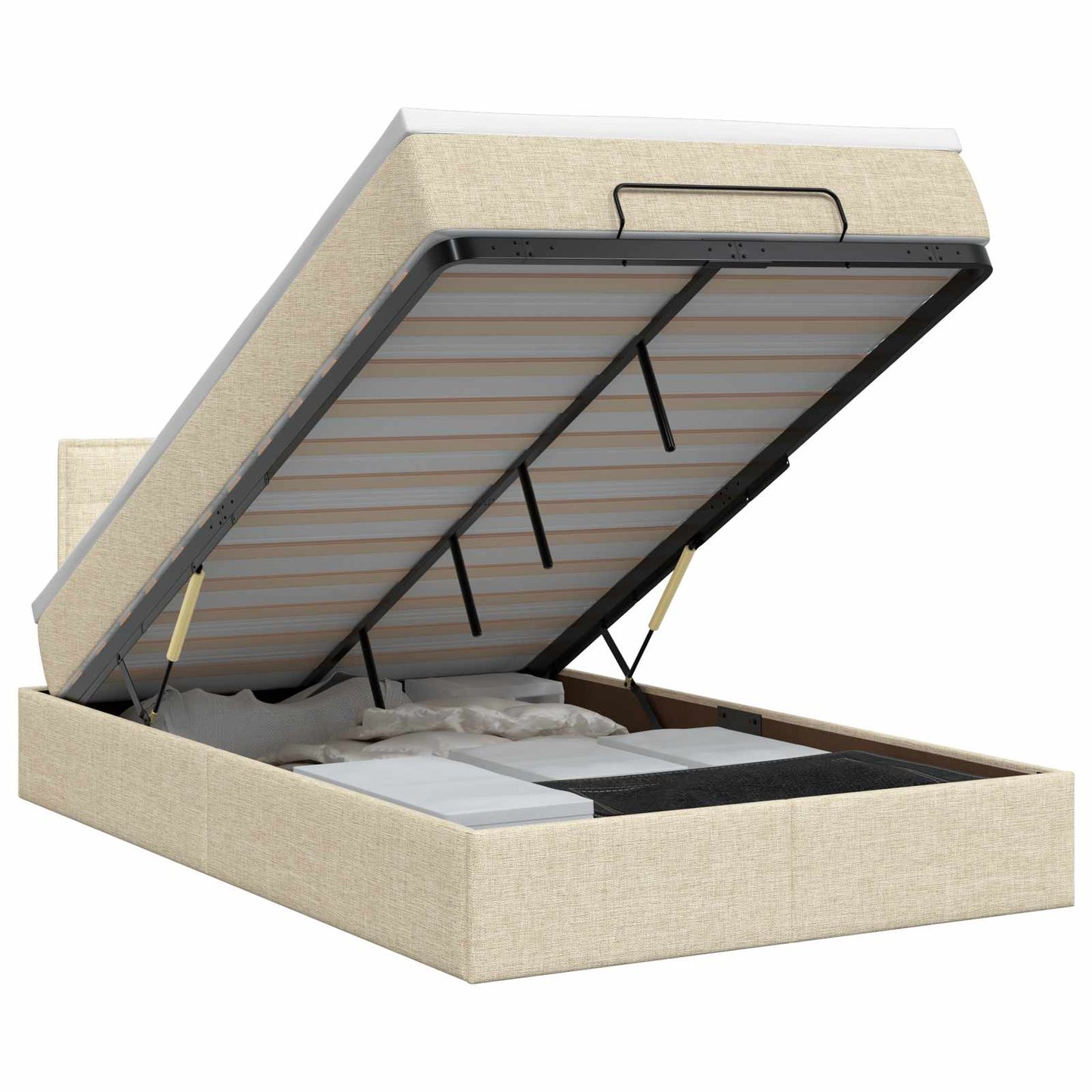 vidaXL Κρεβάτι Ottoman με στρώμα με κεφαλάρι Κρεμ 120 x 200 cm Ύφασμα