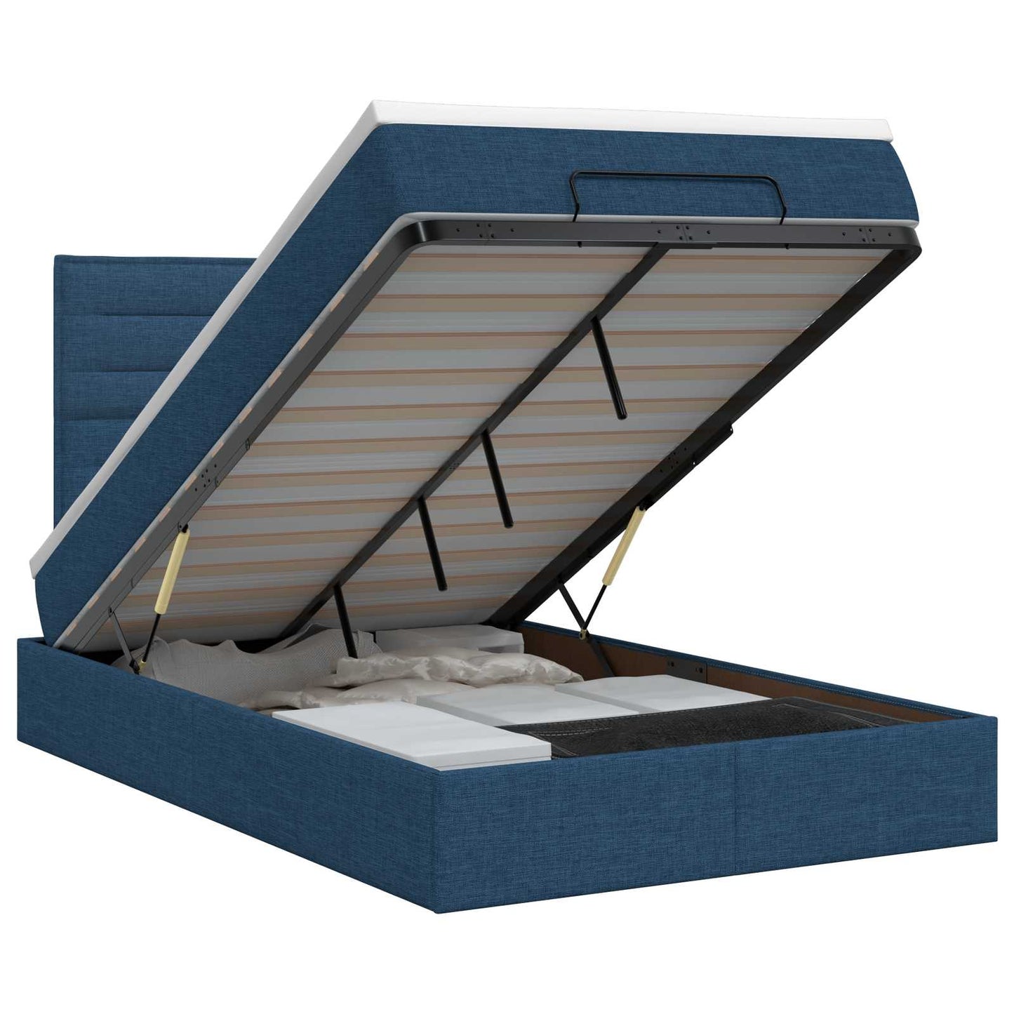 vidaXL Κρεβάτι Ottoman με στρώμα με κεφαλάρι Μπλε 120 x 200 cm Ύφασμα