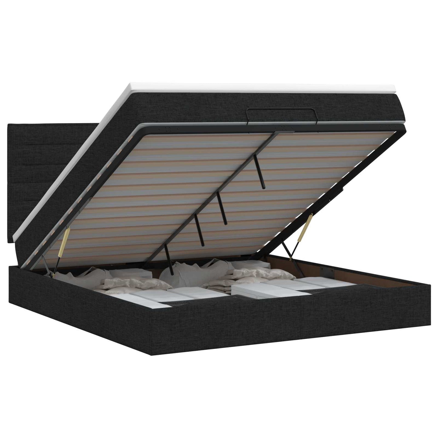 vidaXL Κρεβάτι Ottoman με στρώμα με κεφαλάρι Μαύρο 140 x 200 cm Ύφασμα