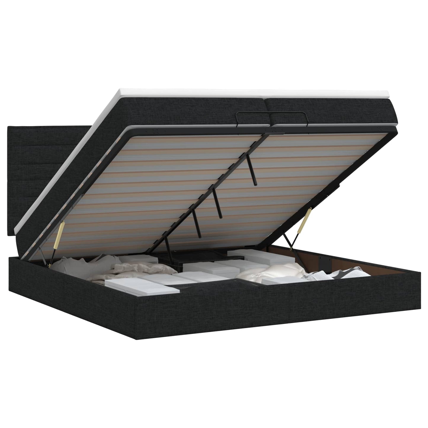 vidaXL Κρεβάτι Ottoman με στρώμα με κεφαλάρι Μαύρο 200 x 200 cm Ύφασμα