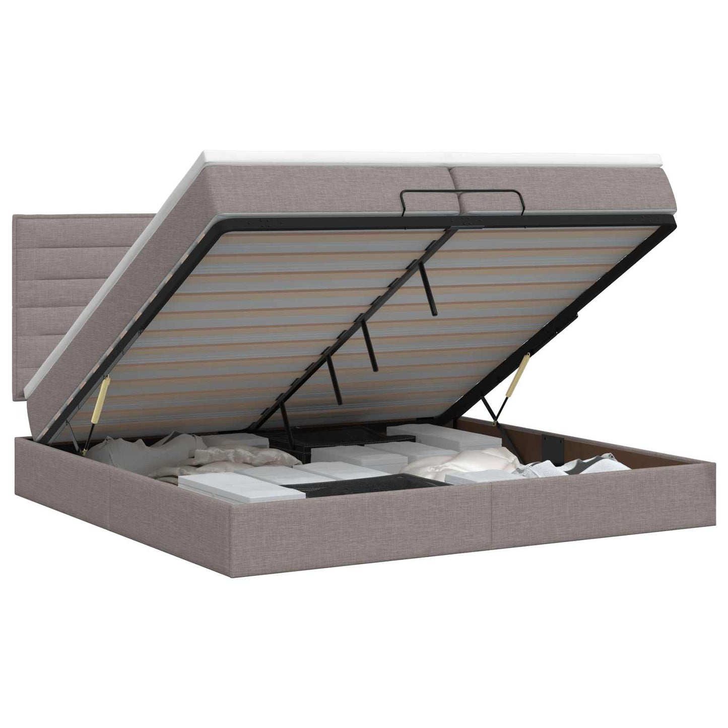 vidaXL Κρεβάτι Ottoman με στρώμα με κεφαλάρι Taupe 200 x 200 cm Ύφασμα