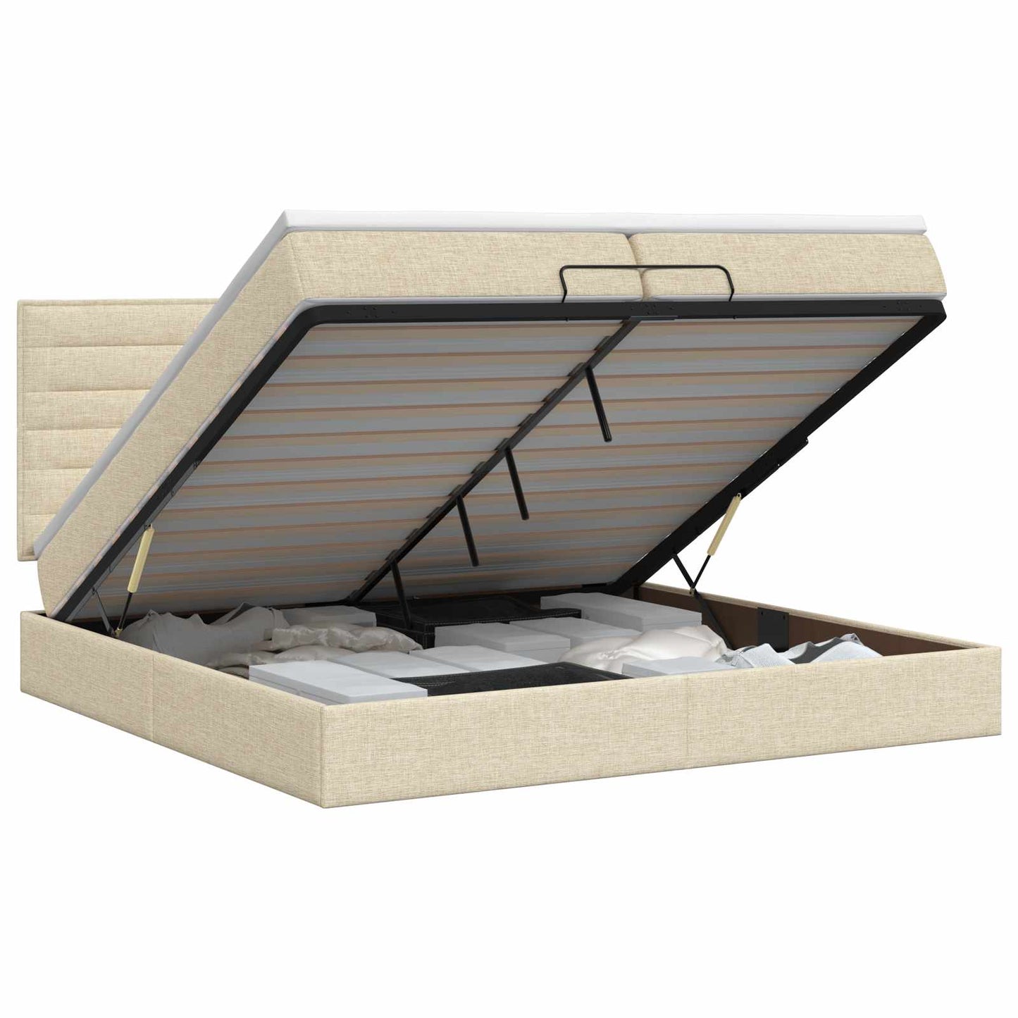 vidaXL Κρεβάτι Ottoman με στρώμα με κεφαλάρι Κρεμ 200 x 200 cm Ύφασμα