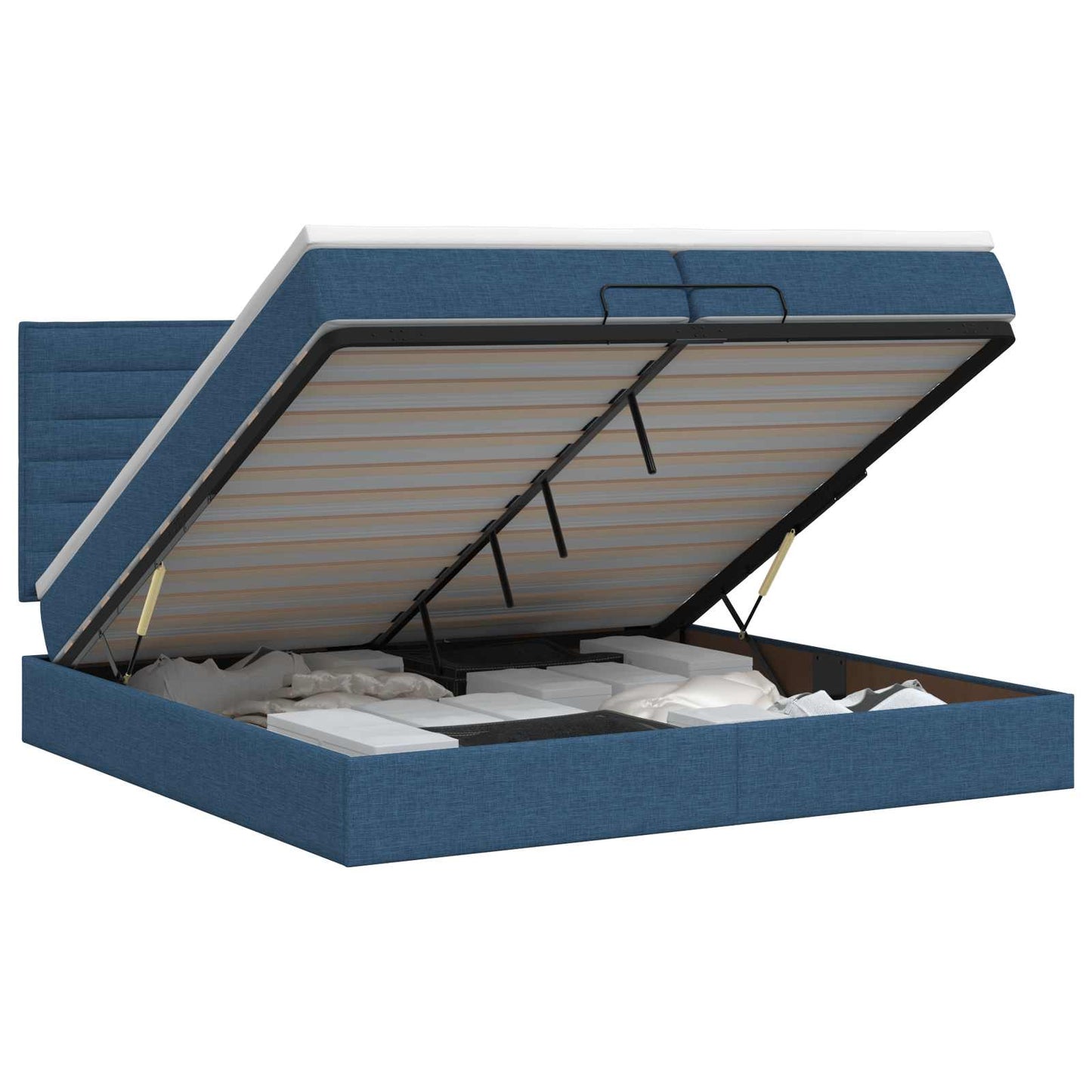 vidaXL Κρεβάτι Ottoman με στρώμα με κεφαλάρι Μπλε 200 x 200 cm Ύφασμα