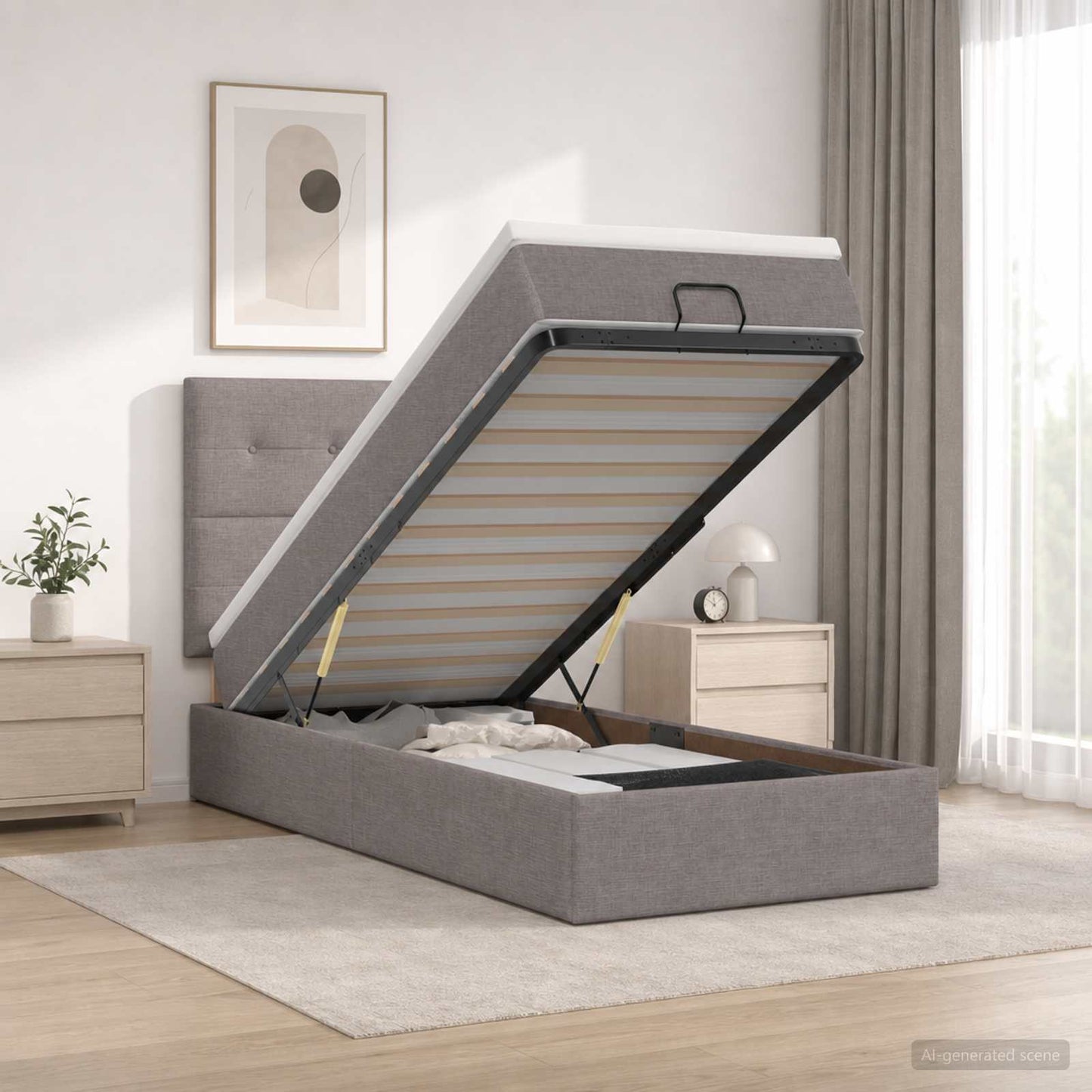 vidaXL Κρεβάτι Ottoman με στρώμα με κεφαλάρι Taupe 80 x 200 cm Ύφασμα