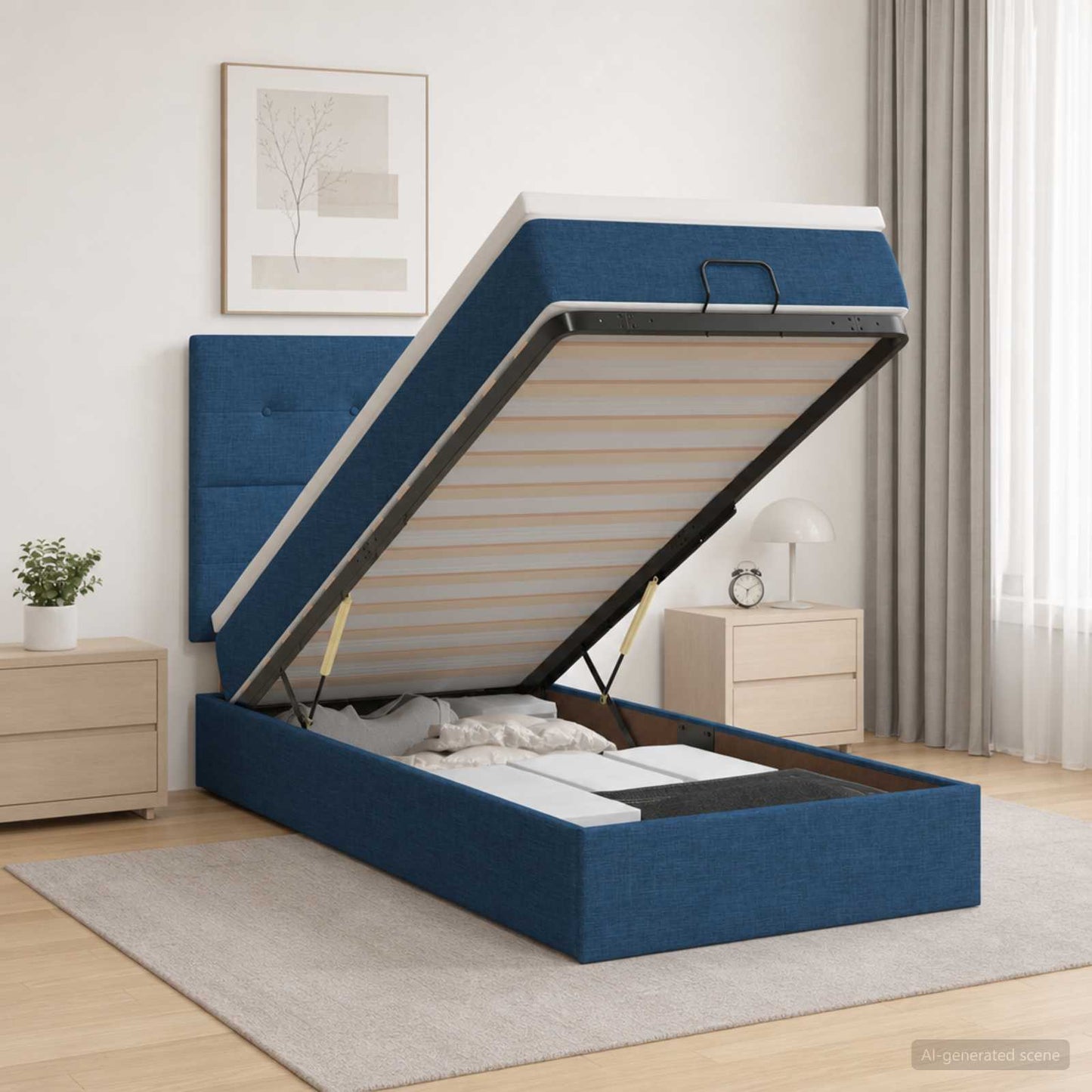 vidaXL Κρεβάτι Ottoman με Στρώμα και LED Μπλε 90 x 190 cm Ύφασμα