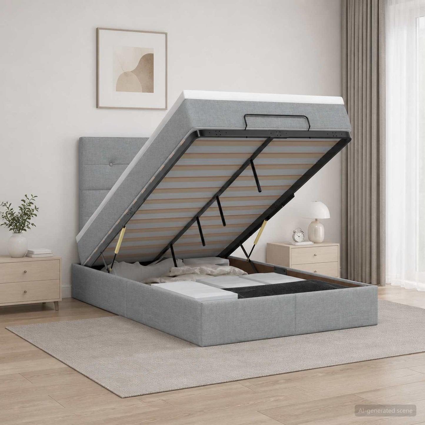 vidaXL Κρεβάτι Ottoman με στρώμα Ανοιχτό γκρι 120 x 200 cm Ύφασμα