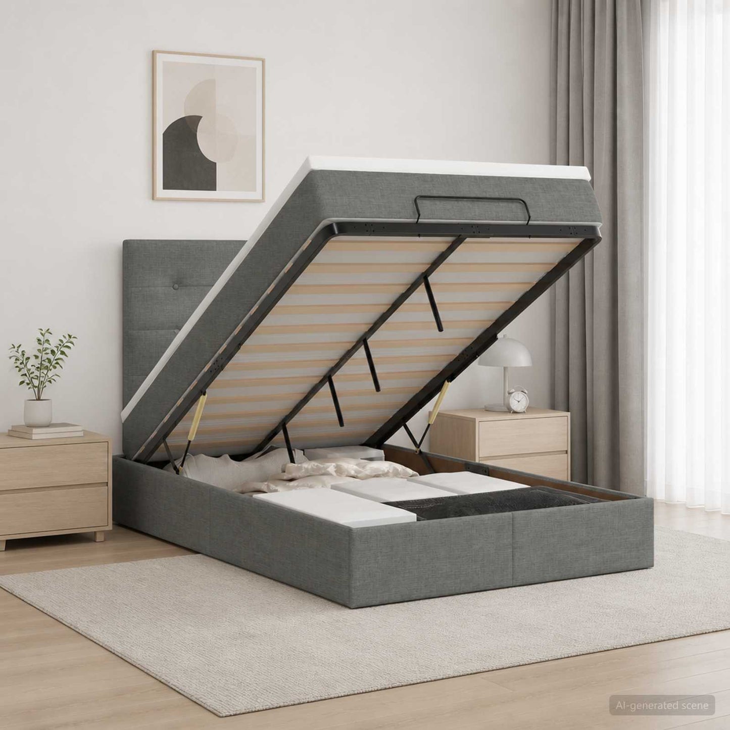 vidaXL Κρεβάτι Ottoman με στρώμα Σκούρο Γκρι 120 x 200 cm Ύφασμα