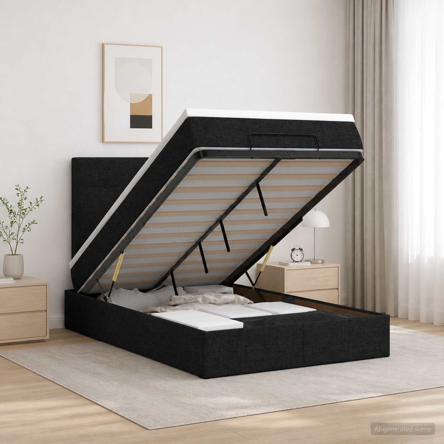 vidaXL Κρεβάτι Ottoman με στρώμα με κεφαλάρι Μαύρο 120 x 190 cm Ύφασμα