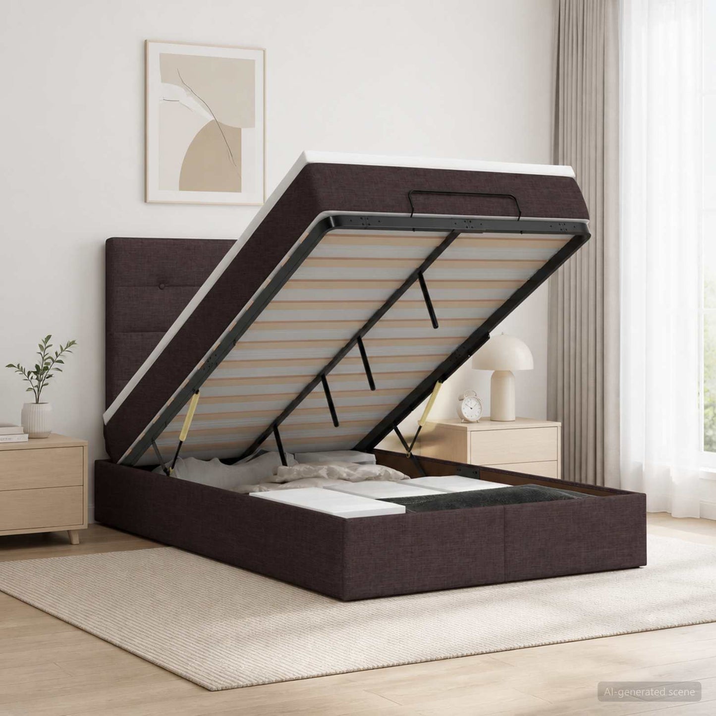 vidaXL Κρεβάτι Ottoman με στρώμα Σκούρο Καφέ 120 x 190 cm Ύφασμα