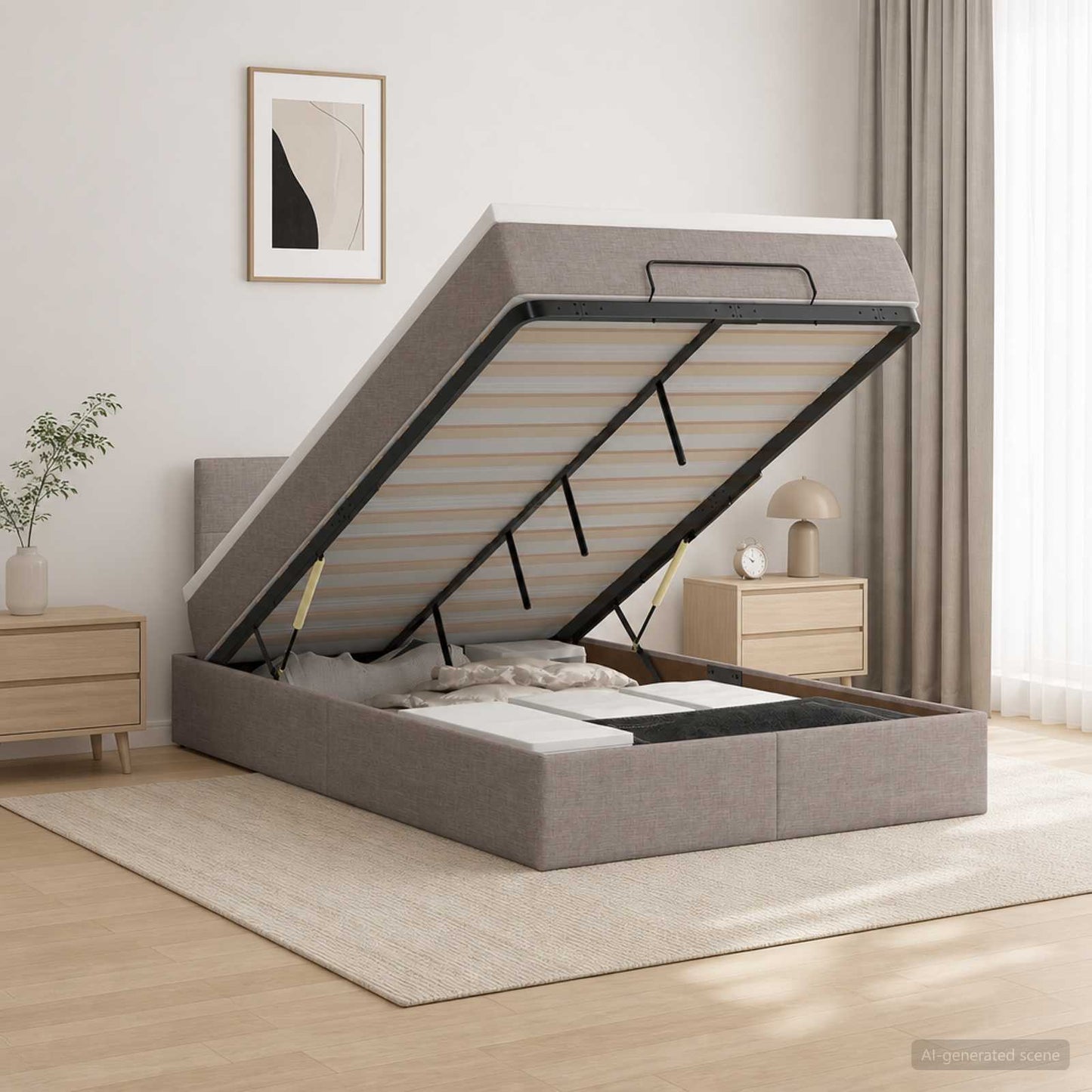 vidaXL Κρεβάτι Ottoman με Στρώμα και LED Taupe 120 x 200 cm Ύφασμα