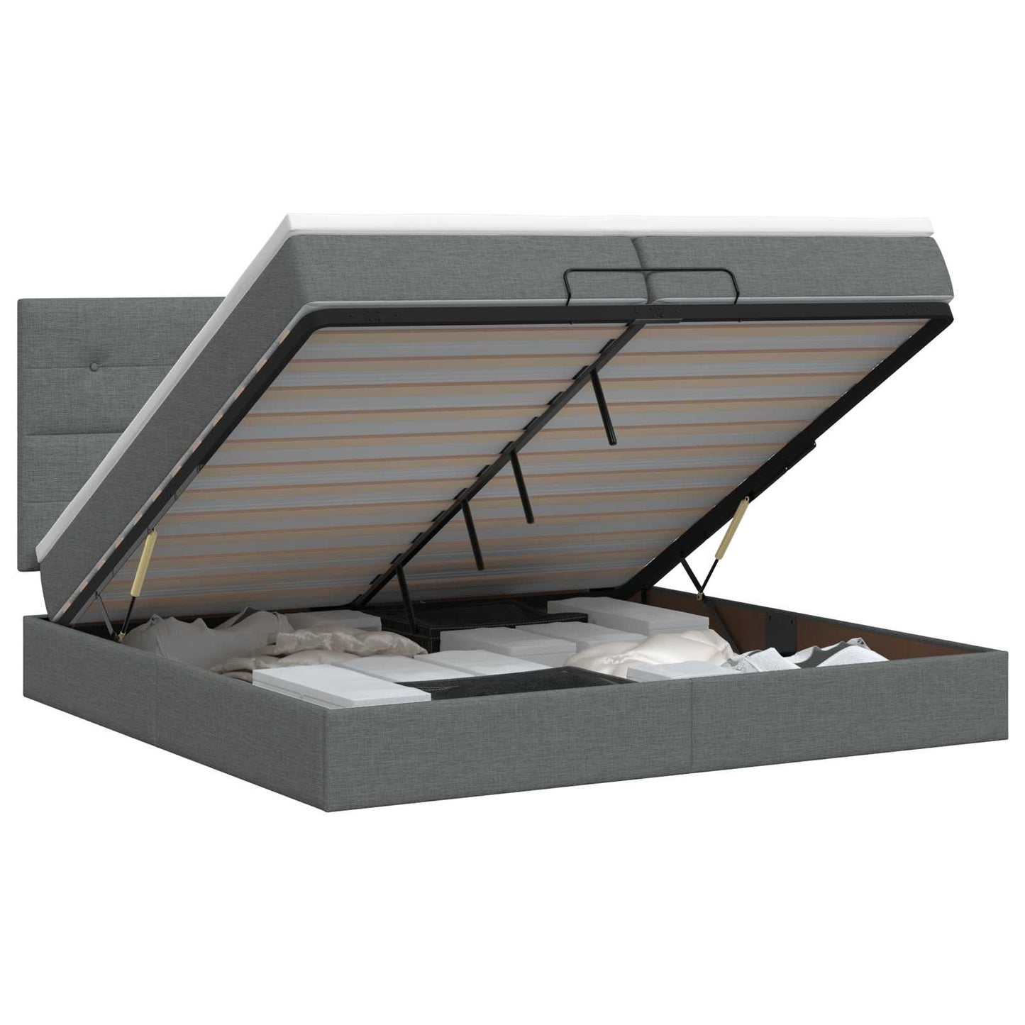 vidaXL Κρεβάτι Ottoman με στρώμα Σκούρο Γκρι 200 x 200 cm Ύφασμα