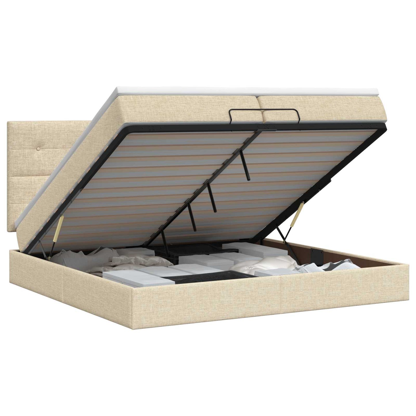 vidaXL Κρεβάτι Ottoman με στρώμα με κεφαλάρι Κρεμ 200 x 200 cm Ύφασμα