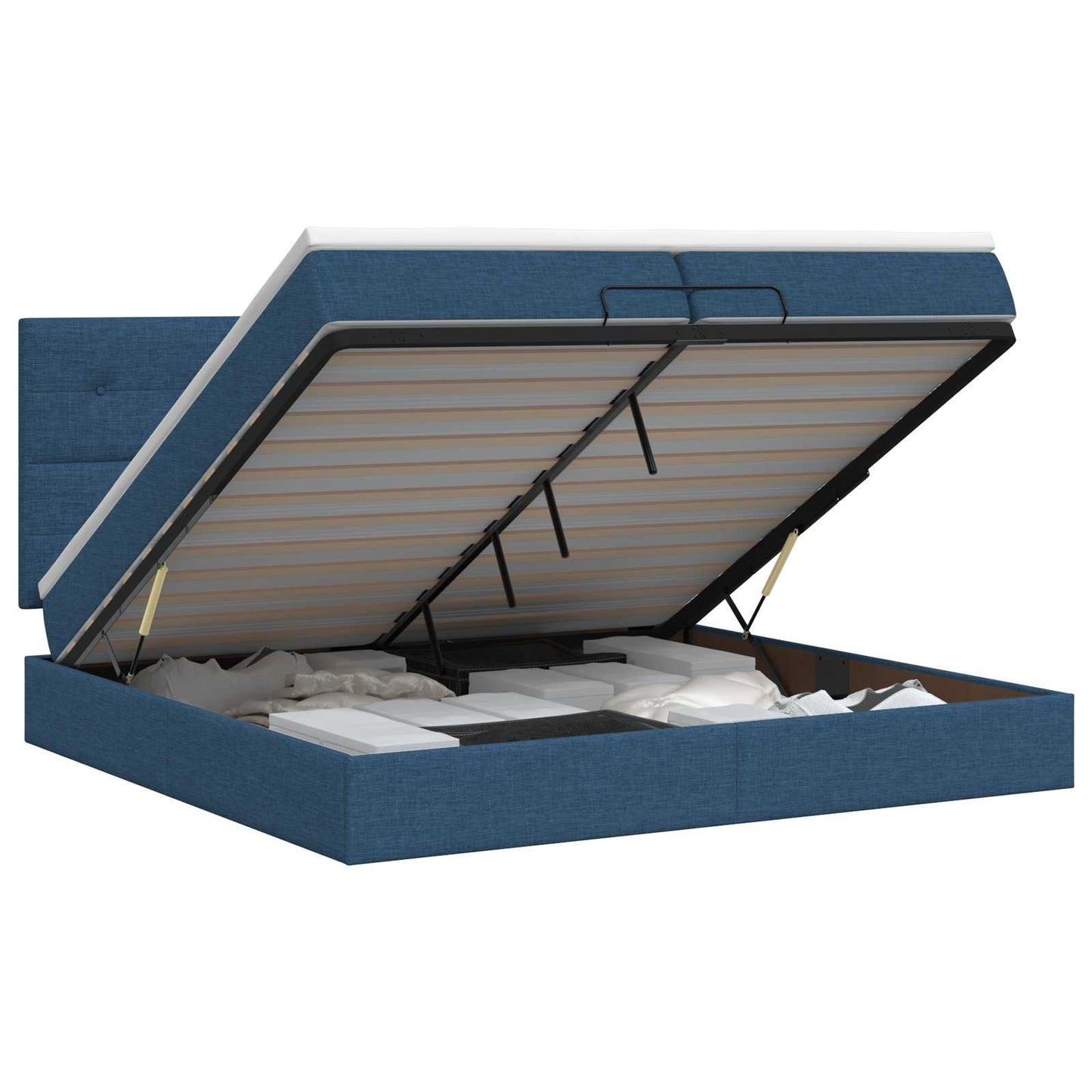 vidaXL Κρεβάτι Ottoman με στρώμα με κεφαλάρι Μπλε 200 x 200 cm Ύφασμα