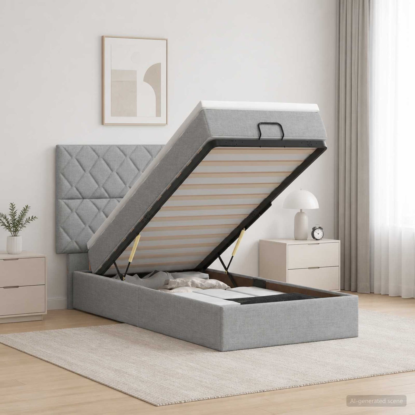vidaXL Κρεβάτι Ottoman με Στρώμα και LED Ανοιχτό γκρι 100 x 200 cm