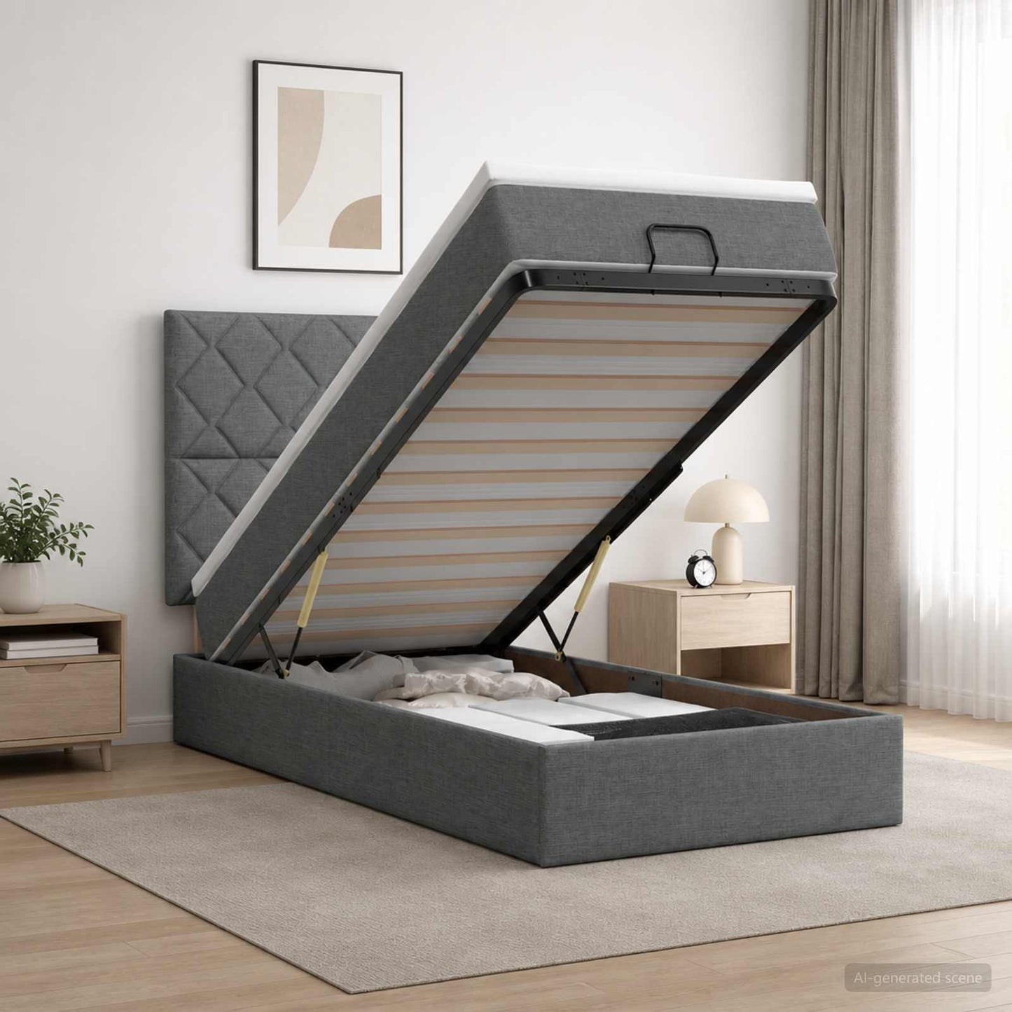 vidaXL Κρεβάτι Ottoman με Στρώμα και LED Σκούρο Γκρι 100 x 200 cm