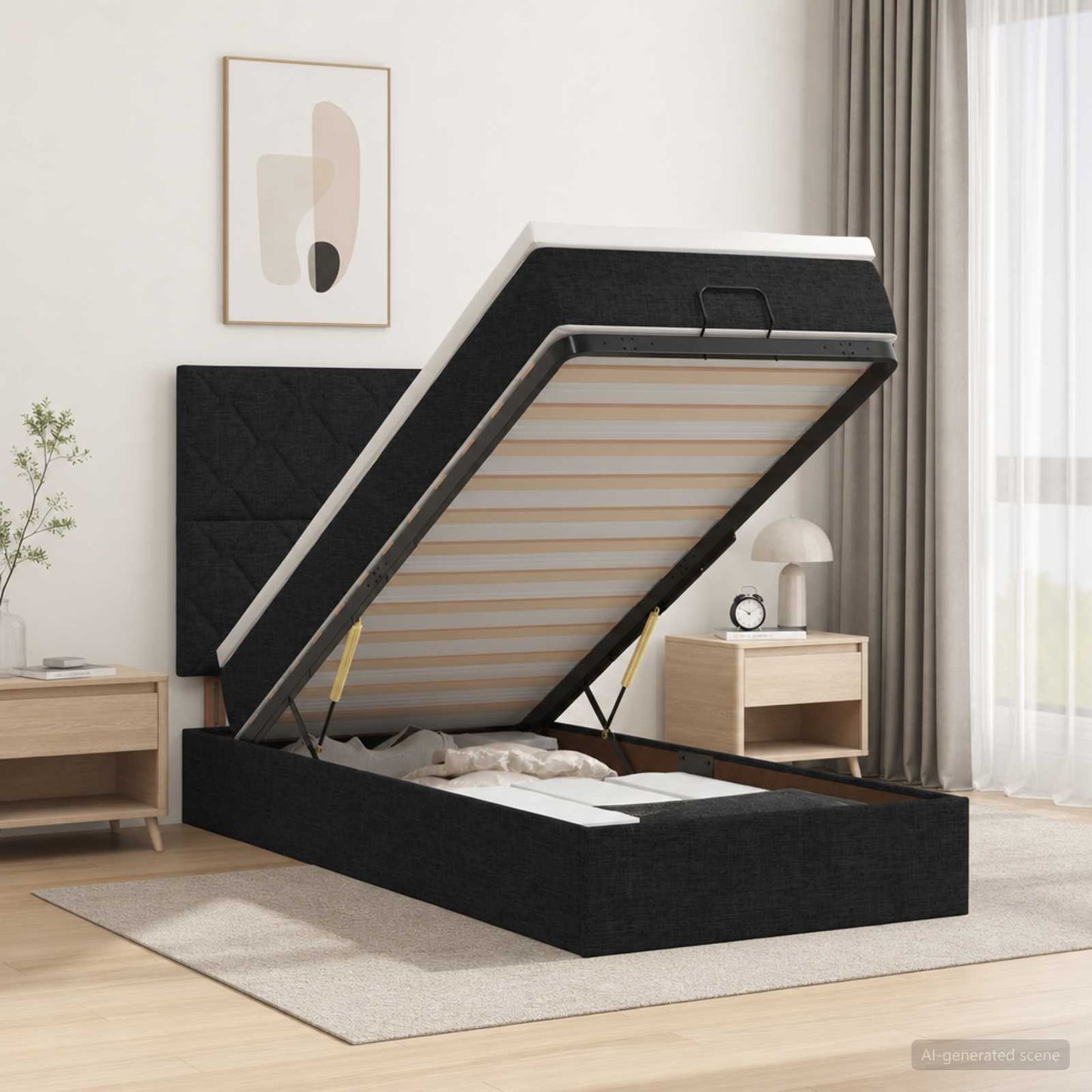 vidaXL Κρεβάτι Ottoman με Στρώμα και LED Μαύρο 80 x 200 cm Ύφασμα