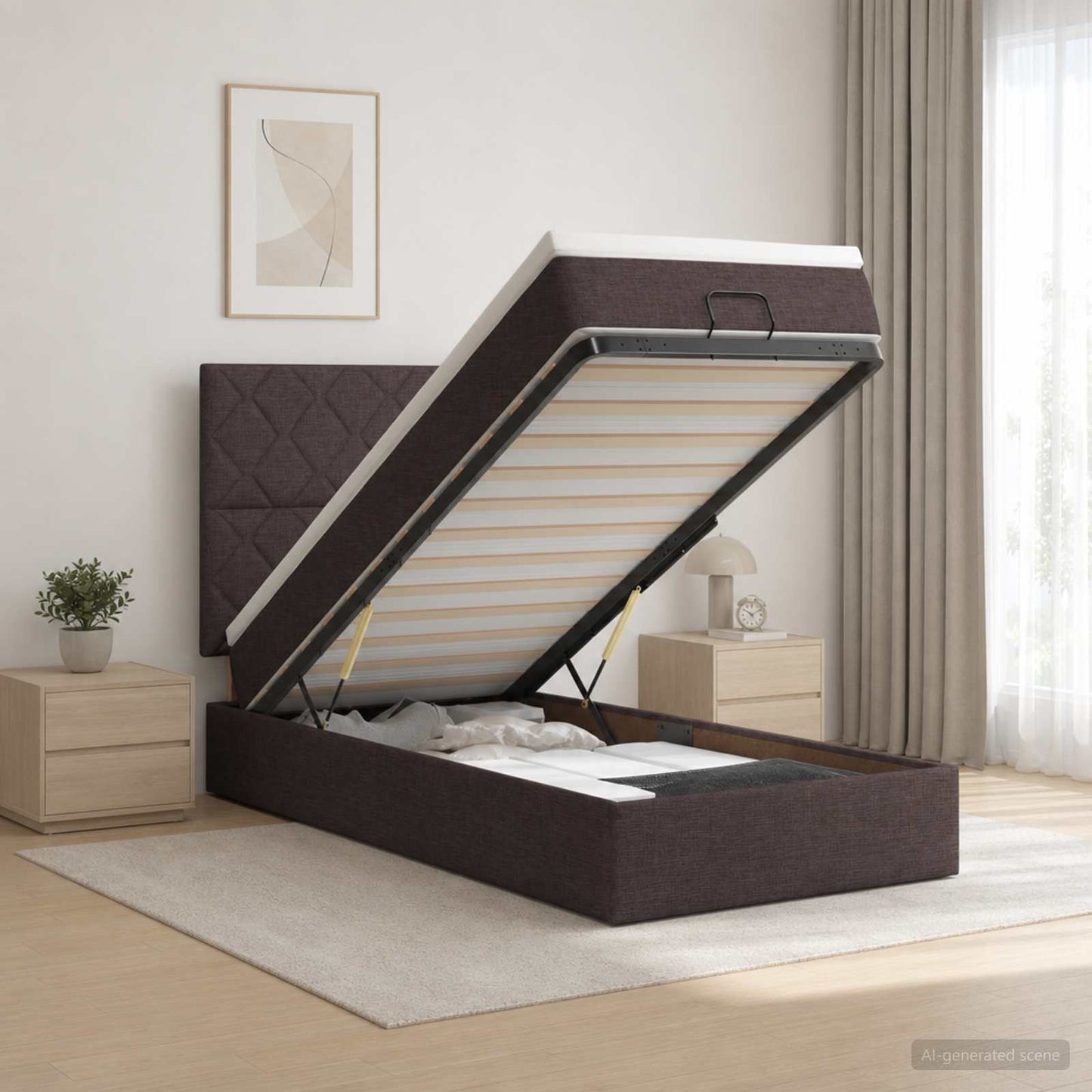vidaXL Κρεβάτι Ottoman με Στρώμα και LED Σκούρο Καφέ 80 x 200 cm
