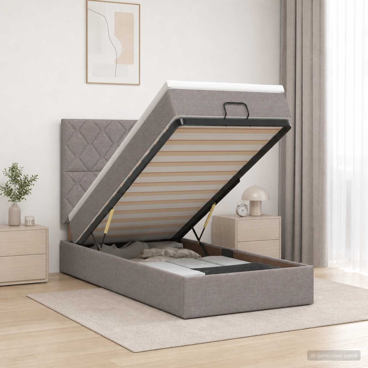 vidaXL Κρεβάτι Ottoman με Στρώμα και LED Taupe 90 x 190 cm Ύφασμα