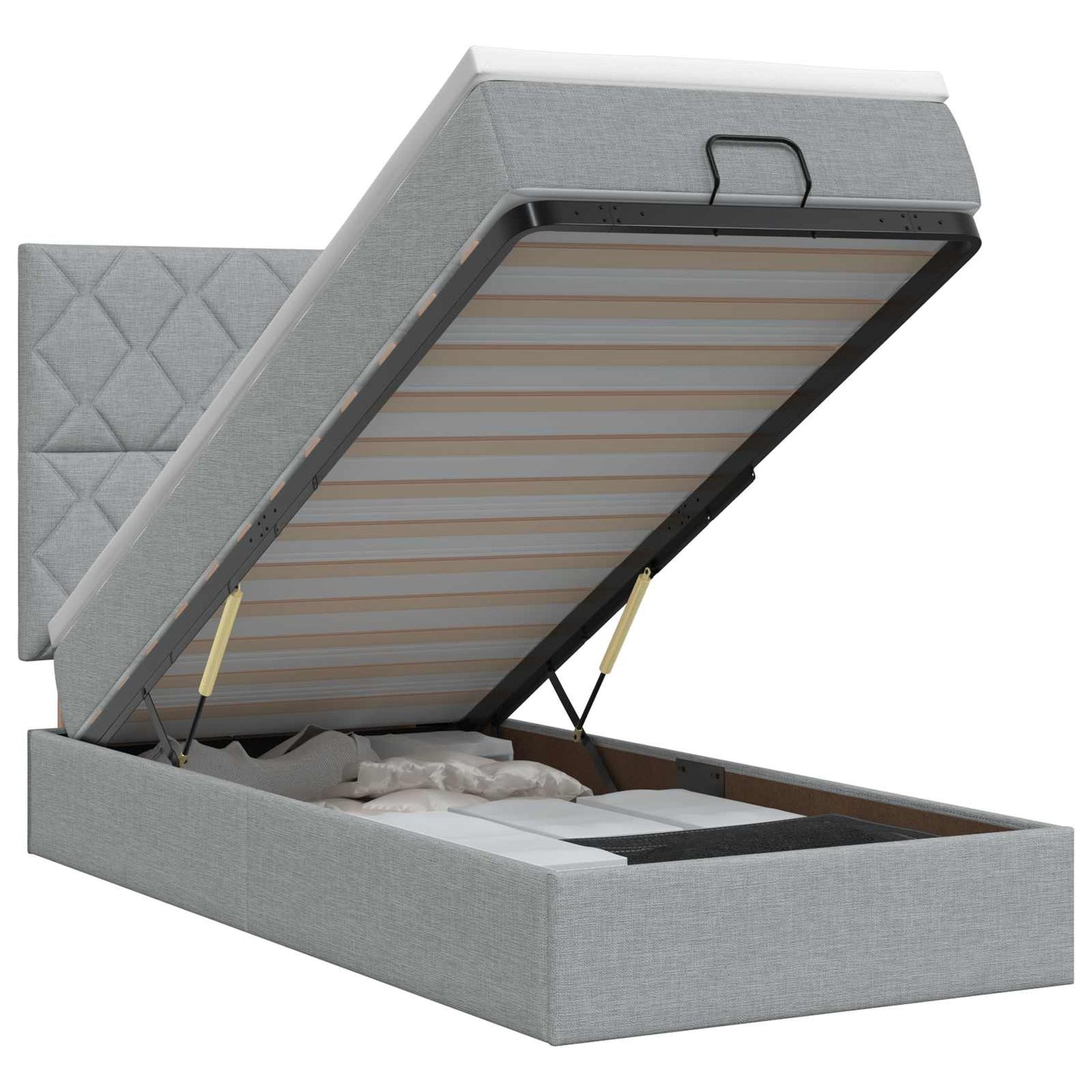 vidaXL Κρεβάτι Ottoman με στρώμα Ανοιχτό γκρι 90 x 190 cm Ύφασμα