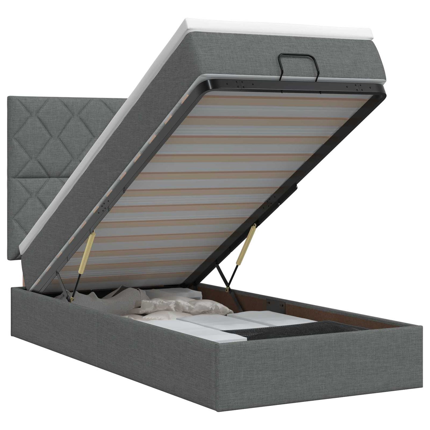 vidaXL Κρεβάτι Ottoman με στρώμα Σκούρο Γκρι 90 x 190 cm Ύφασμα