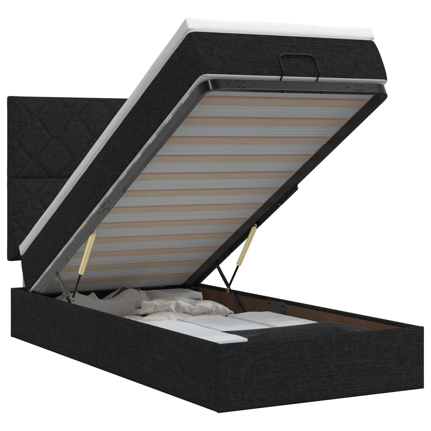 vidaXL Κρεβάτι Ottoman με στρώμα με κεφαλάρι Μαύρο 90 x 190 cm Ύφασμα