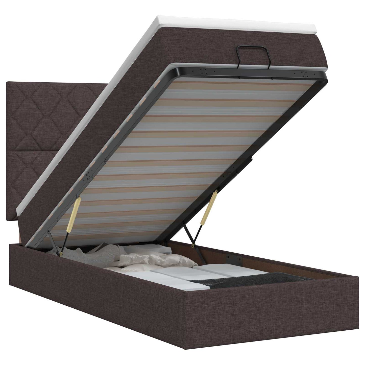 vidaXL Κρεβάτι Ottoman με στρώμα Σκούρο Καφέ 90 x 190 cm Ύφασμα