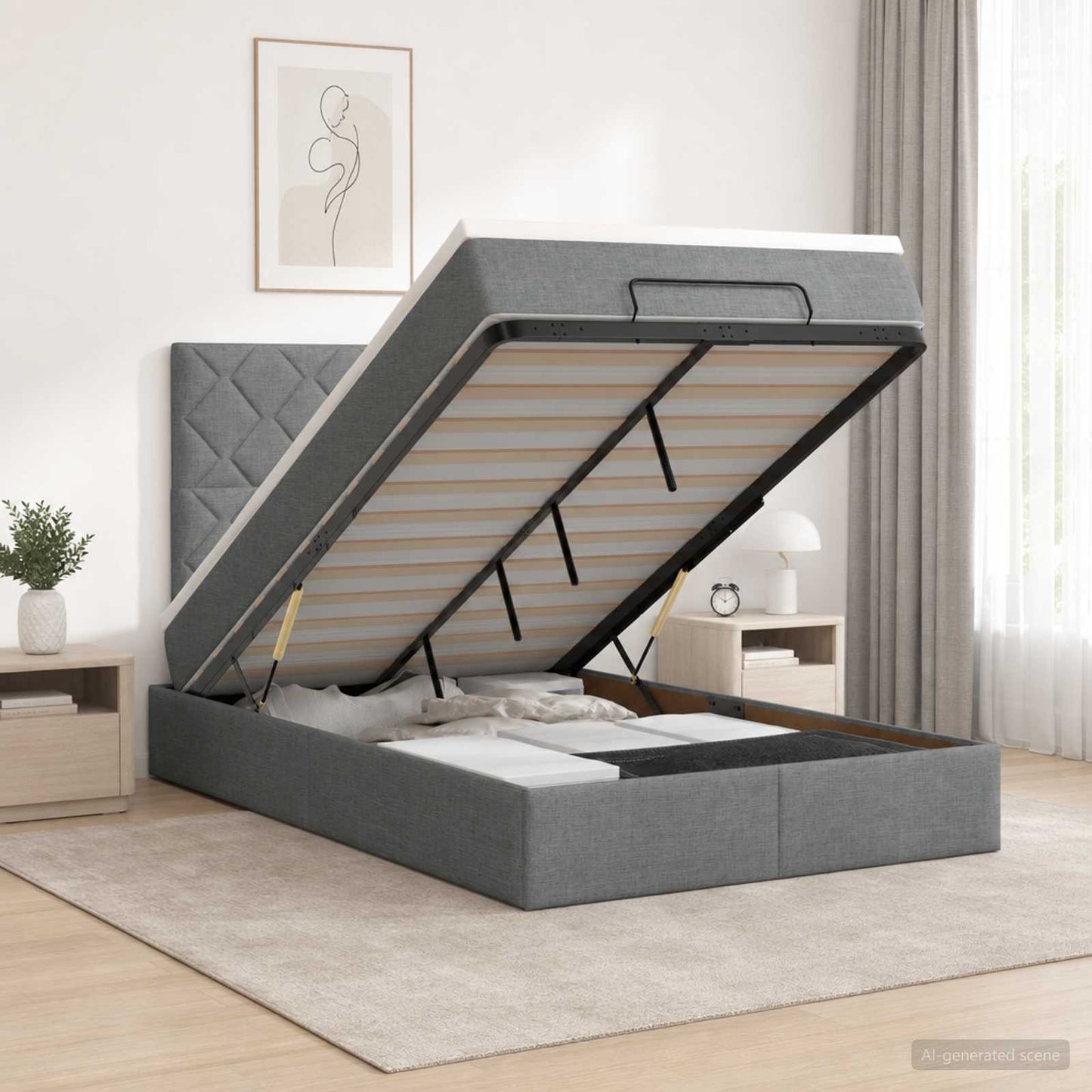 vidaXL Κρεβάτι Ottoman με Στρώμα και LED Σκούρο Γκρι 120 x 200 cm