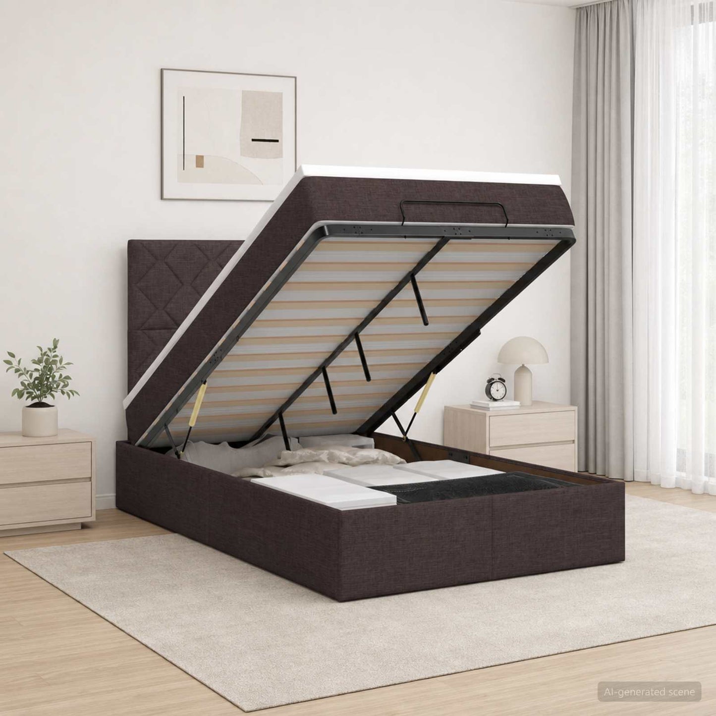 vidaXL Κρεβάτι Ottoman με Στρώμα και LED Σκούρο Καφέ 120 x 200 cm