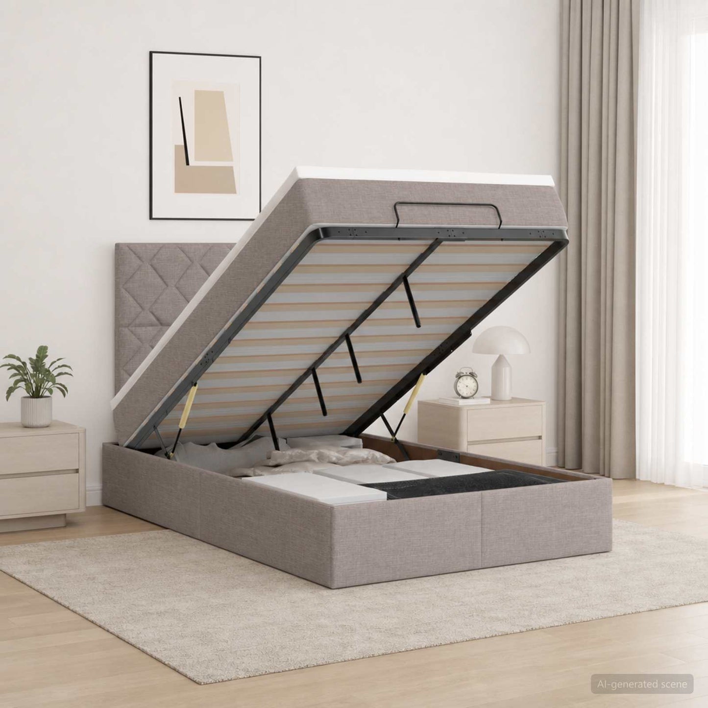 vidaXL Κρεβάτι Ottoman με Στρώμα και LED Taupe 120 x 200 cm Ύφασμα