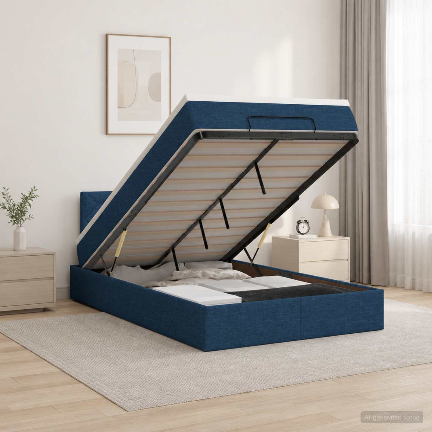 vidaXL Κρεβάτι Ottoman με στρώμα με κεφαλάρι Μπλε 120 x 190 cm Ύφασμα