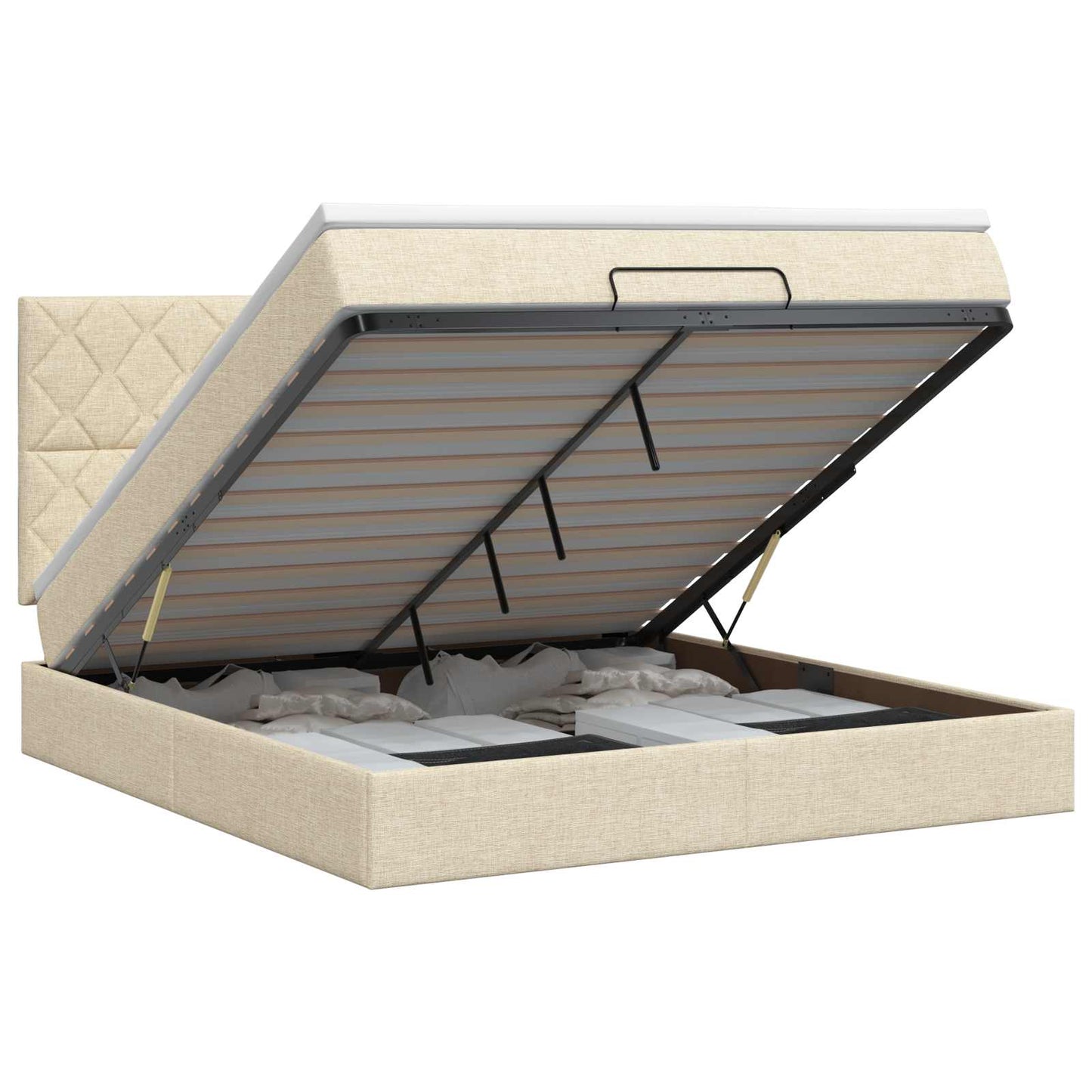 vidaXL Κρεβάτι Ottoman με στρώμα με κεφαλάρι Κρεμ 180 x 200 cm Ύφασμα