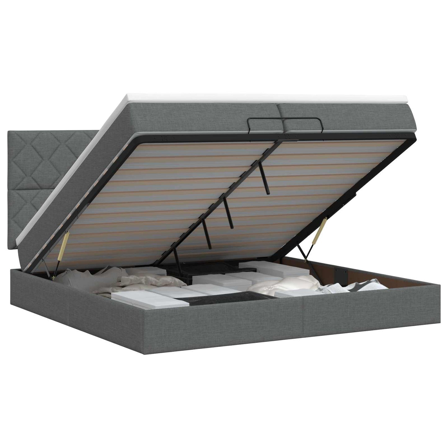 vidaXL Κρεβάτι Ottoman με στρώμα Σκούρο Γκρι 200 x 200 cm Ύφασμα