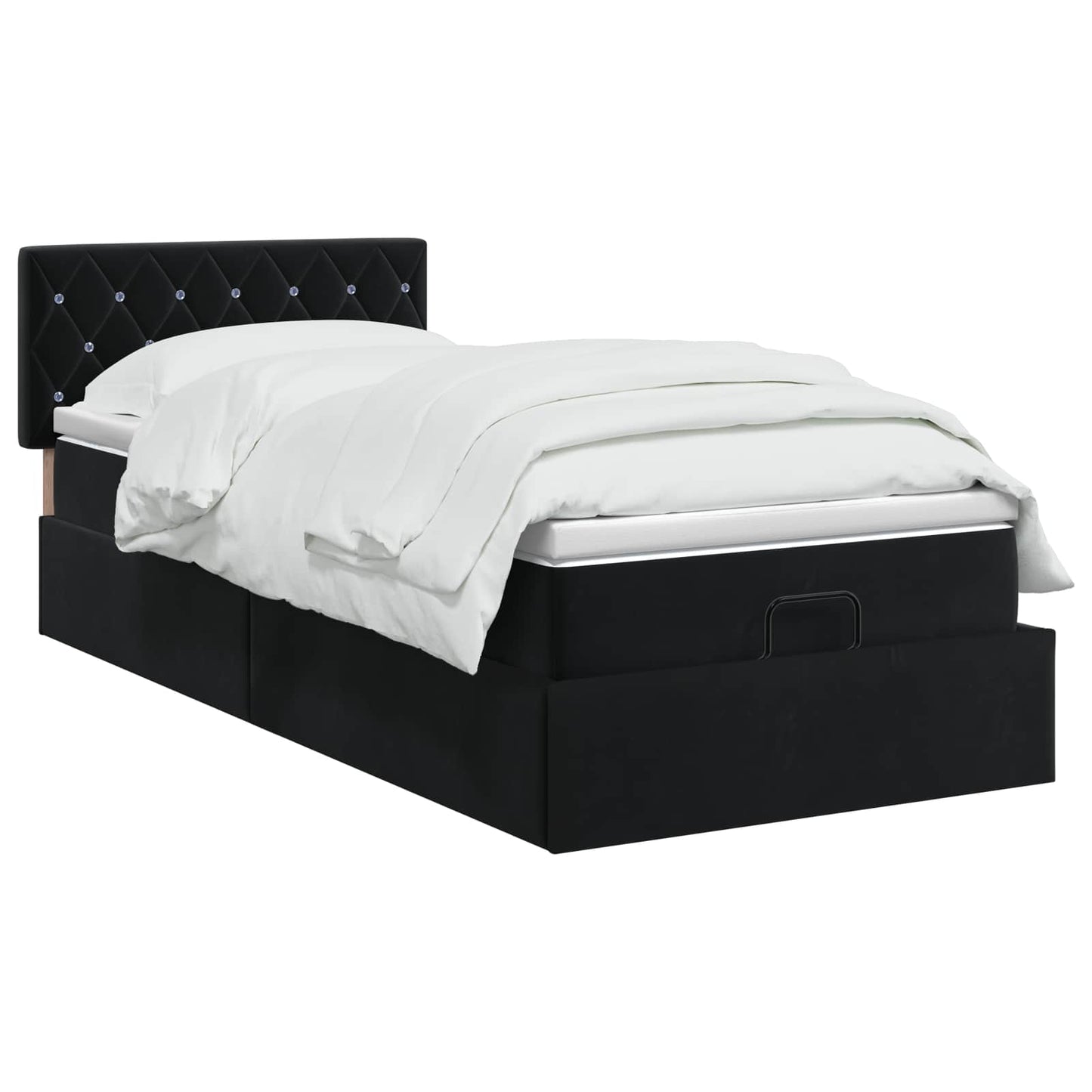 vidaXL Κρεβάτι Ottoman με στρώμα με κεφαλάρι Μαύρο 80 x 200 cm Βελούδο