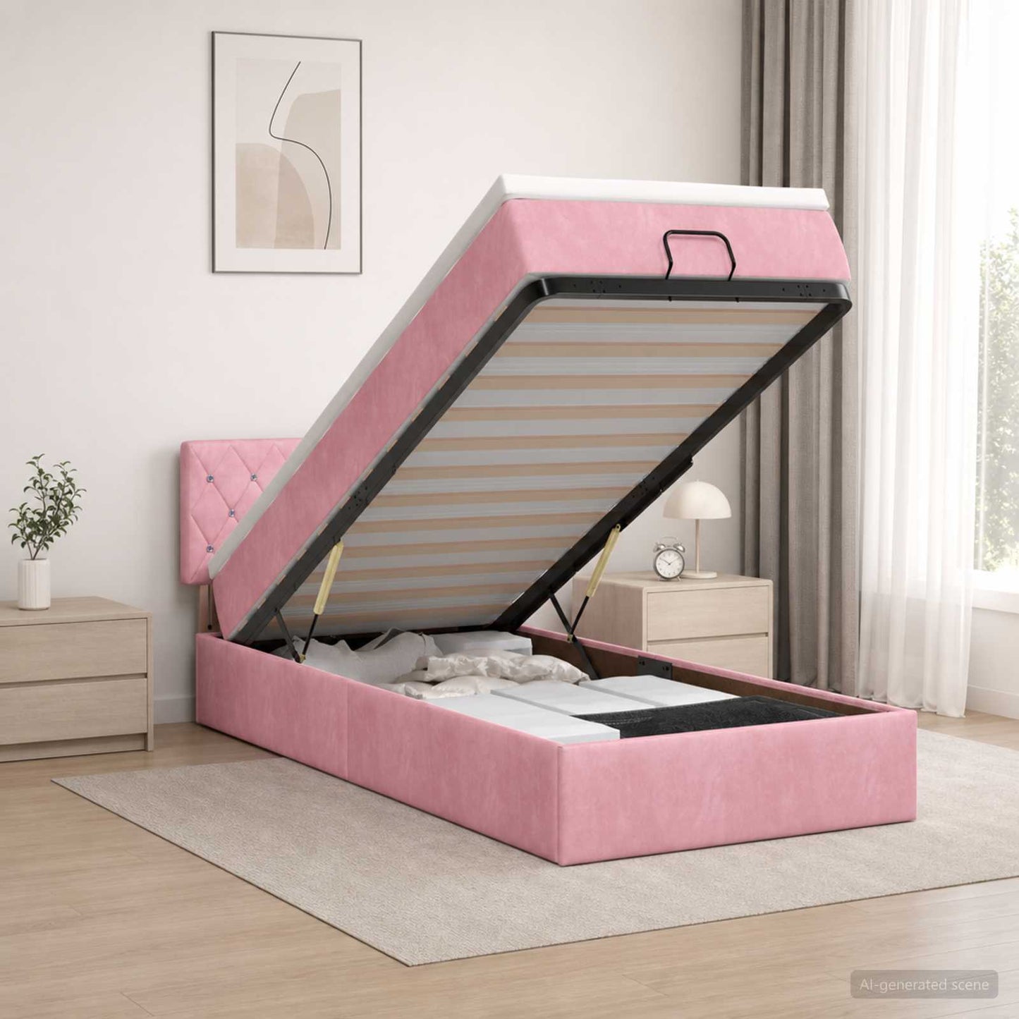 vidaXL Κρεβάτι Ottoman με στρώμα με κεφαλάρι Ροζ 80 x 200 cm Βελούδο