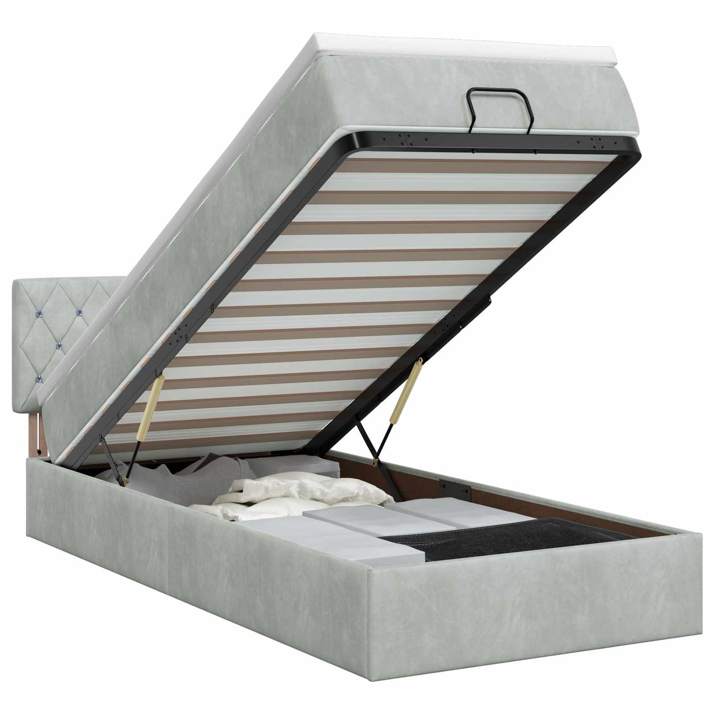vidaXL Κρεβάτι Ottoman με στρώμα Ανοιχτό γκρι 90 x 190 cm Βελούδο