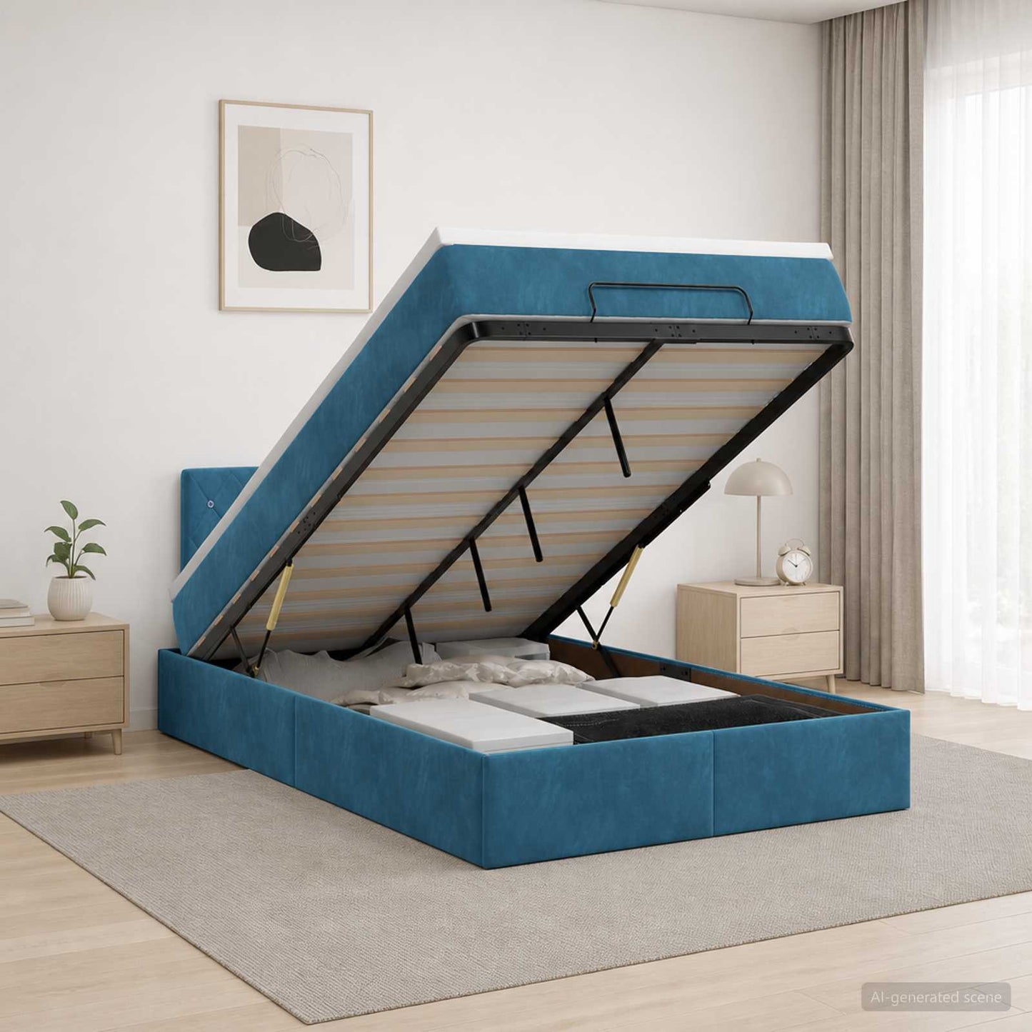 vidaXL Κρεβάτι Ottoman με στρώμα Σκούρο Μπλε 120 x 200 cm Βελούδο