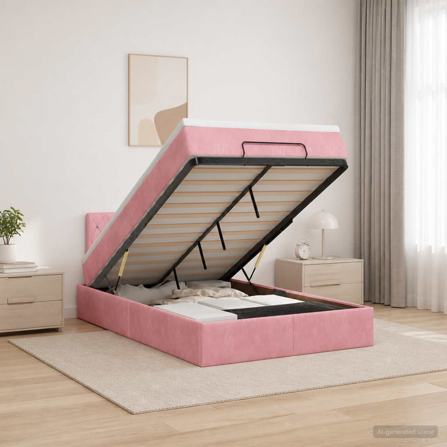 vidaXL Κρεβάτι Ottoman με Στρώμα και LED Ροζ 120 x 200 cm Βελούδο