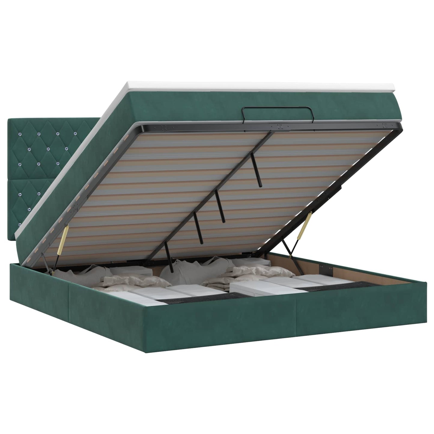 vidaXL Κρεβάτι Ottoman με στρώμα Σκούρο Πράσινο 140 x 200 cm Βελούδο