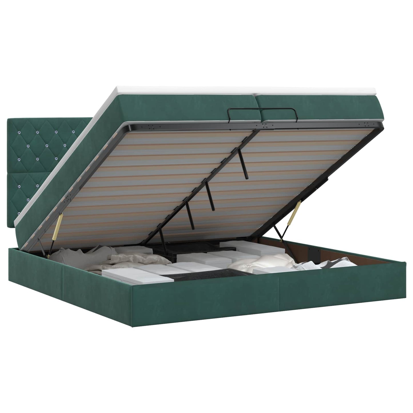 vidaXL Κρεβάτι Ottoman με στρώμα Σκούρο Πράσινο 200 x 200 cm Βελούδο